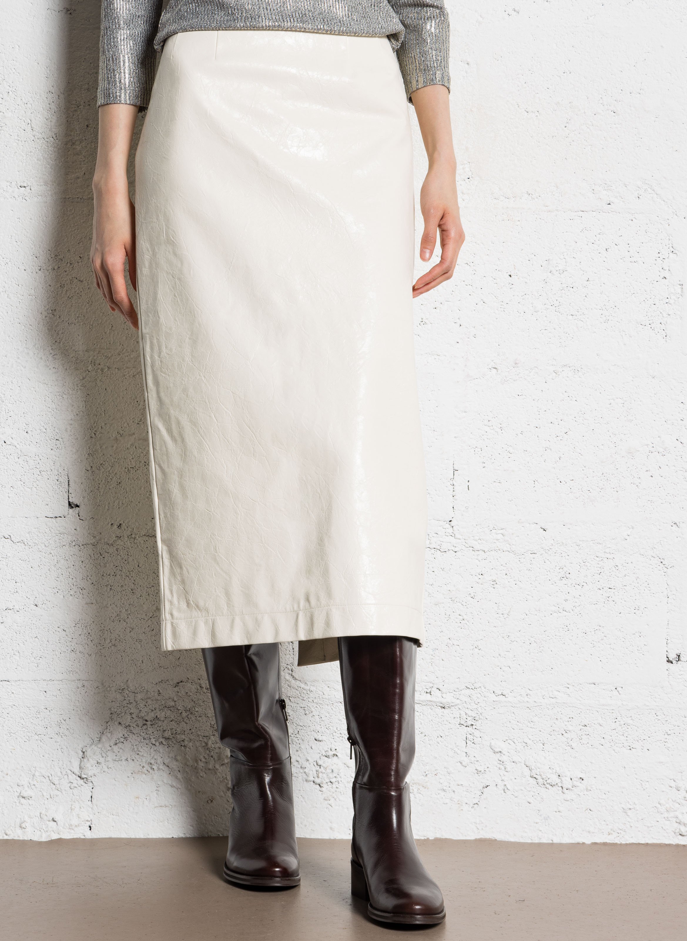 Jupe midi crayon effet cuir IKKS Blanc