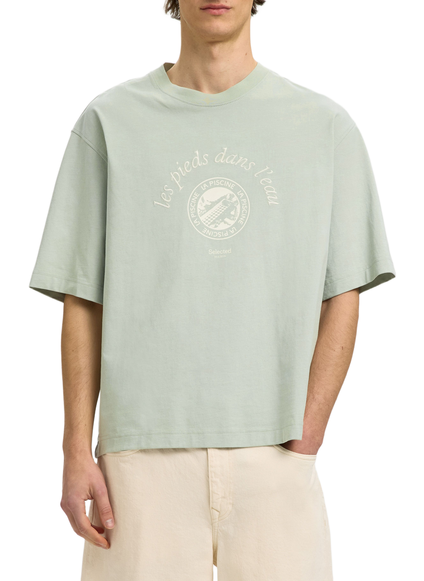 Printed cotton T-shirt SELECTED Green