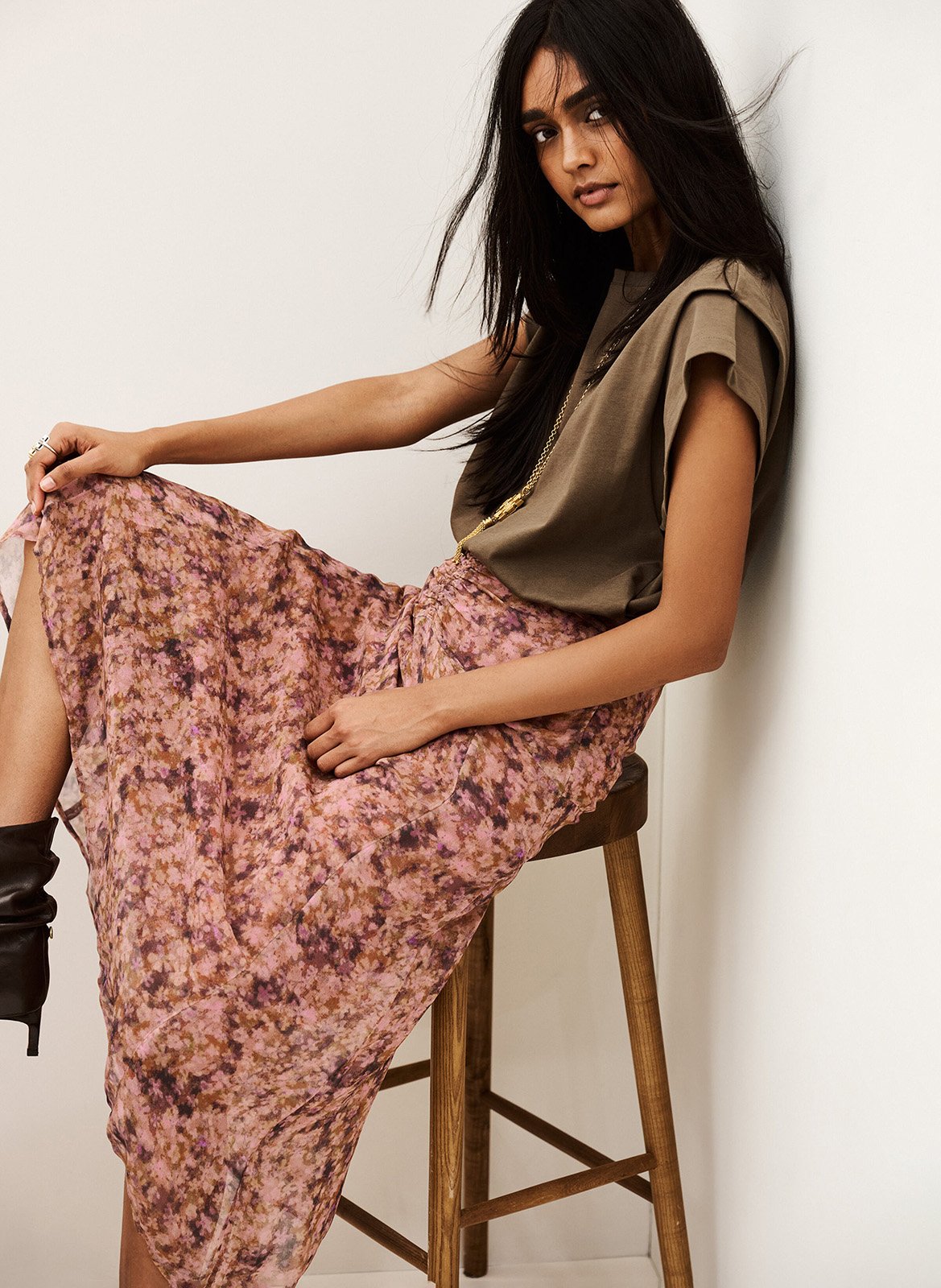 Jupe midi évasée à motifs aimee BA&SH Rose