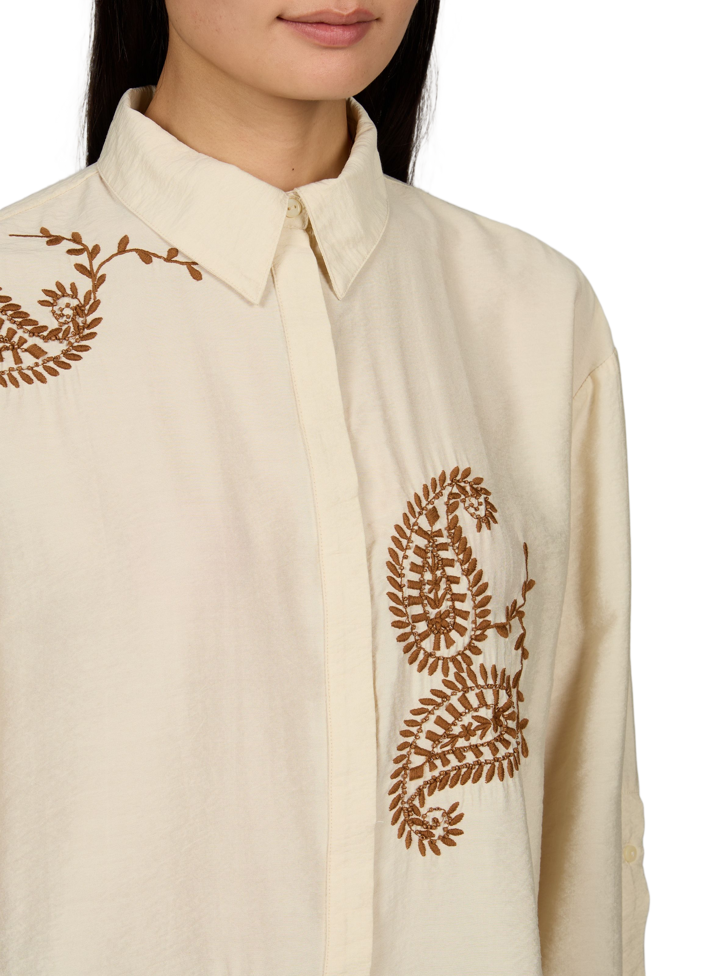 Oversized Embroidered Shirt VILA Beige