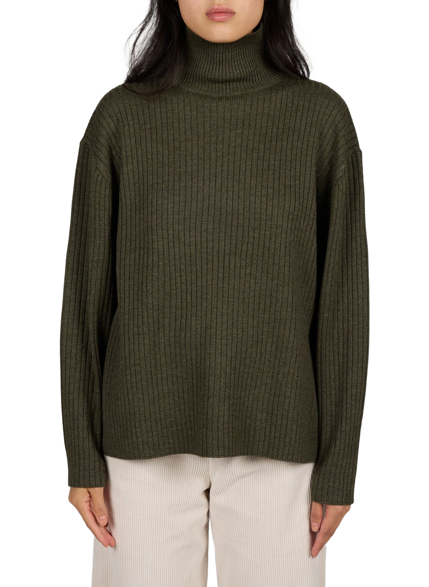 Roll-neck ribbed wool knit sweater A.P.C. Khaki