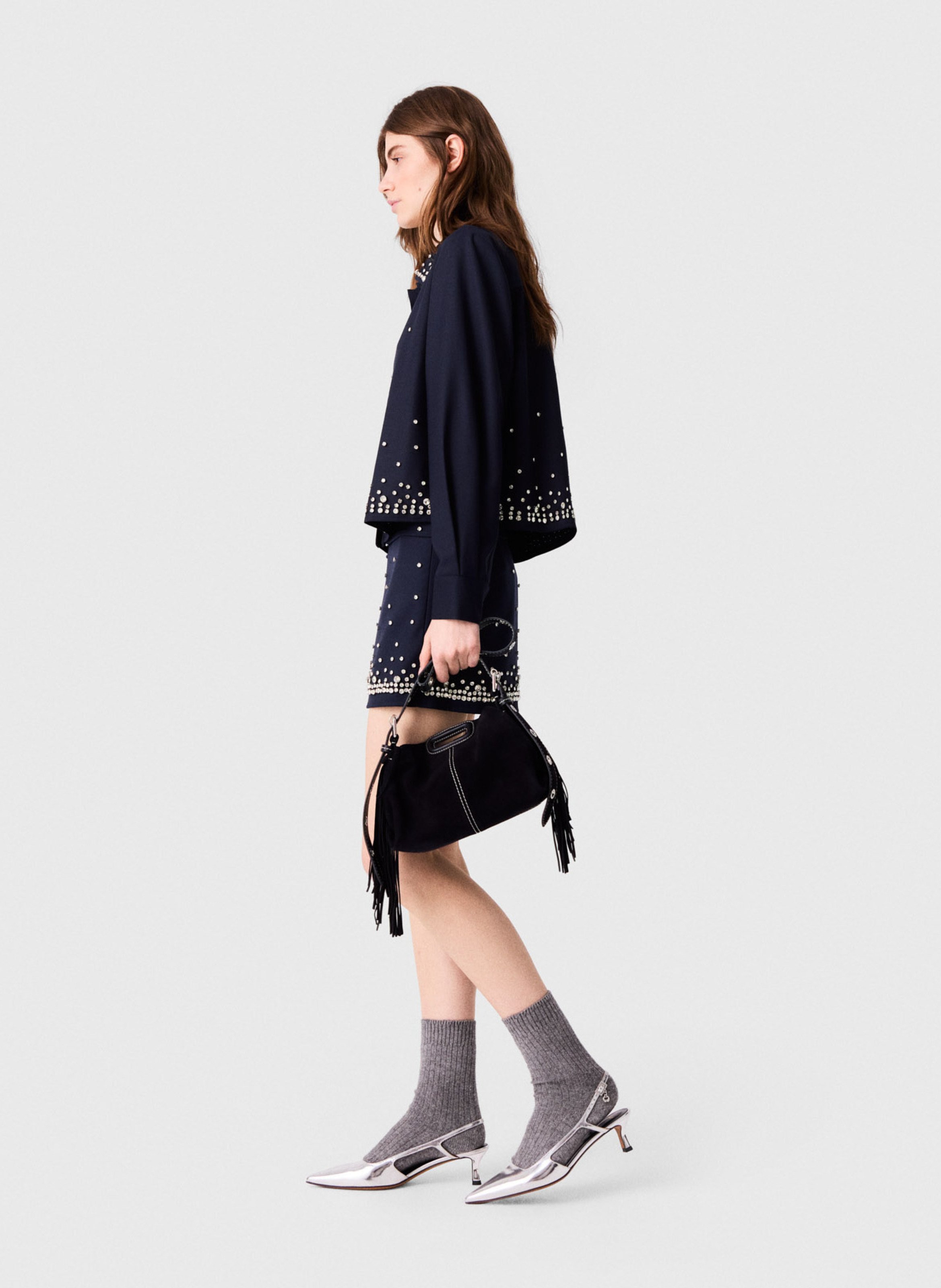 Chemise courte ample en laine mélangée MAJE Bleu