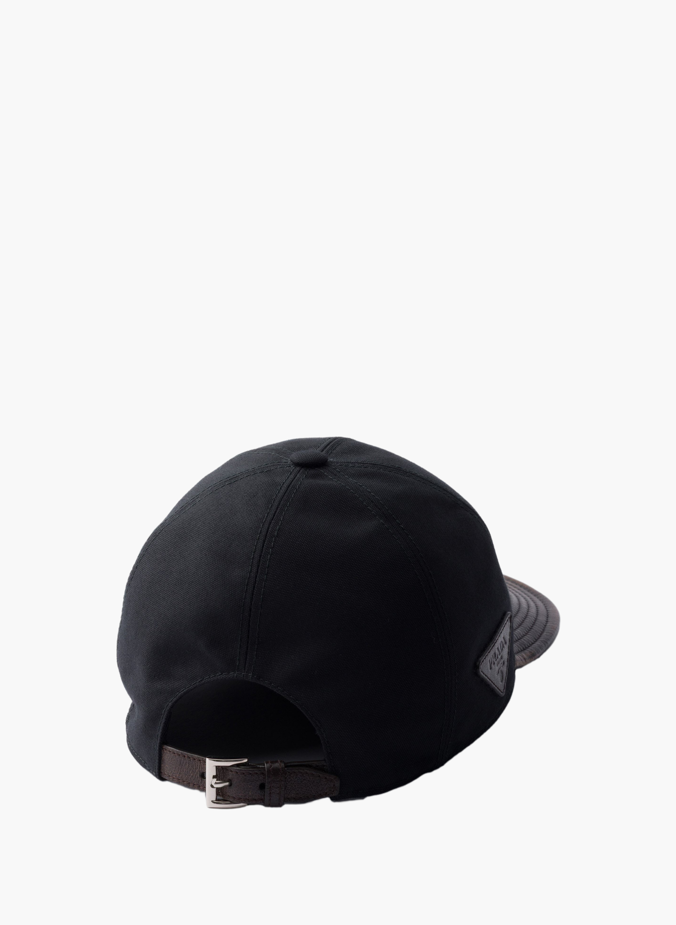 Casquette de baseball en coton technique et cuir PRADA Noir
