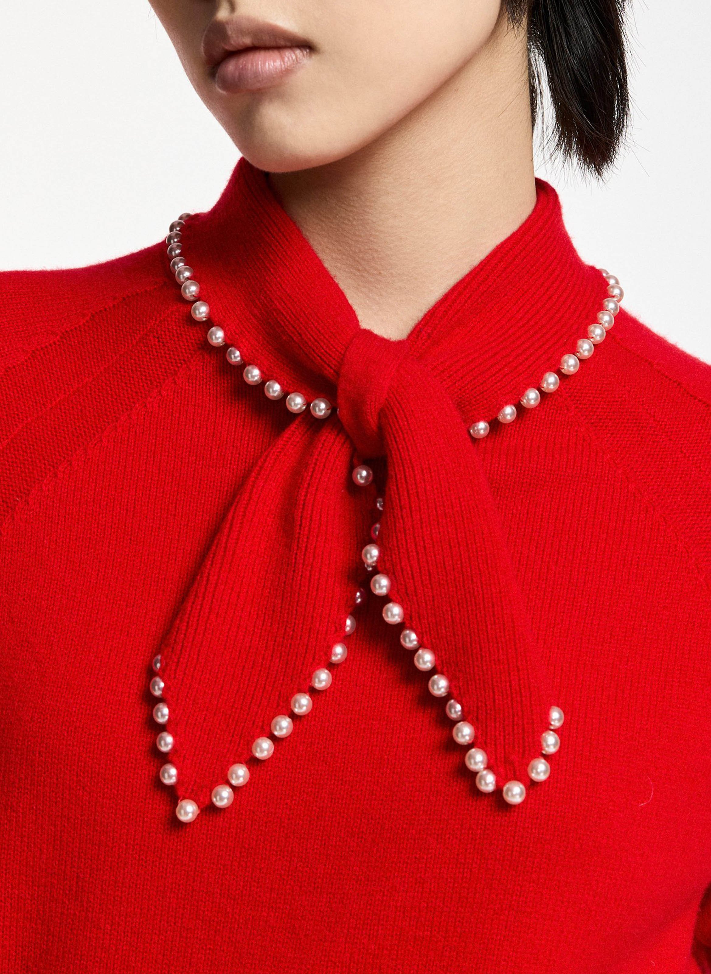 Pull droit col lavallière en laine et cachemire kasa ESSENTIEL ANTWERP Rouge