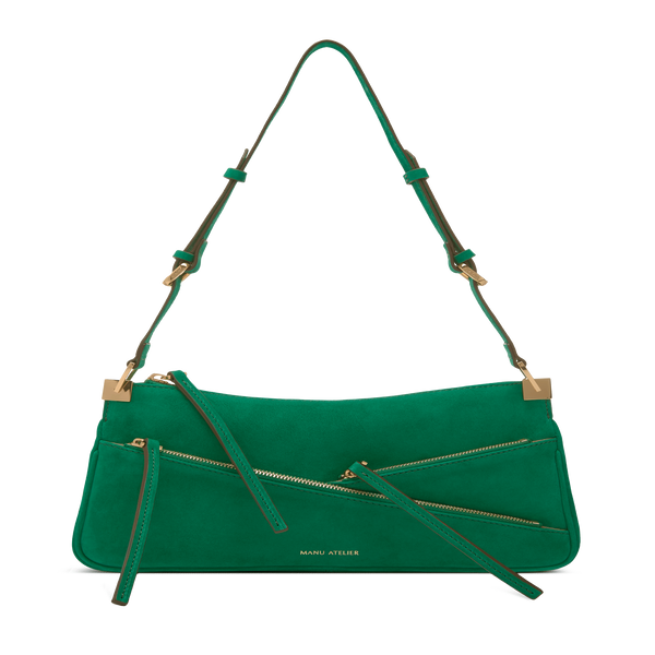 Manu Atelier Baguette Zip Suede Handbag In Green