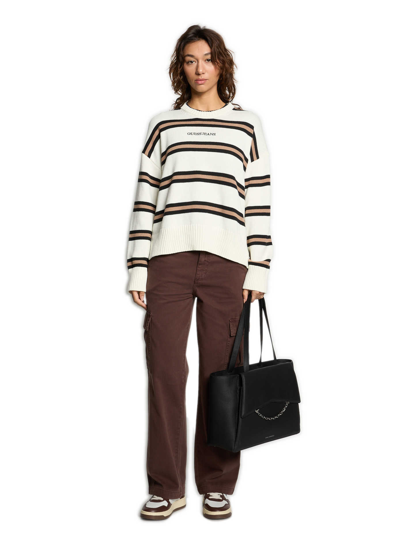 Striped cotton sweater GUESS Beige