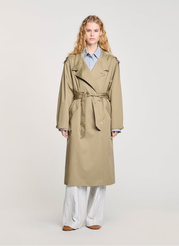 Trench droit en coton mélangé Kaki by SANDRO SANDRO Trench droit en coton mélangé Kaki