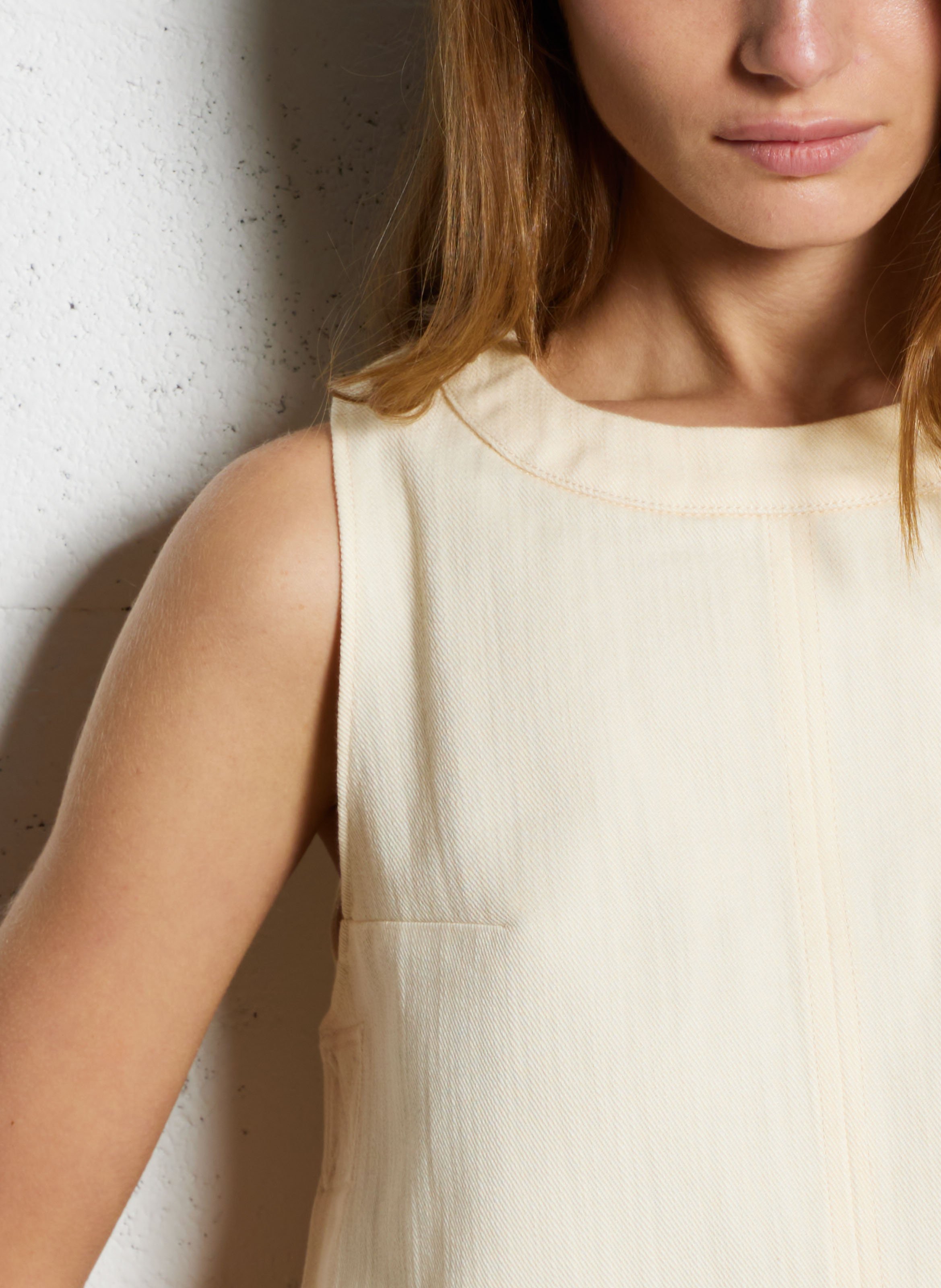 Top col rond sans manches en coton pampa SOEUR Beige