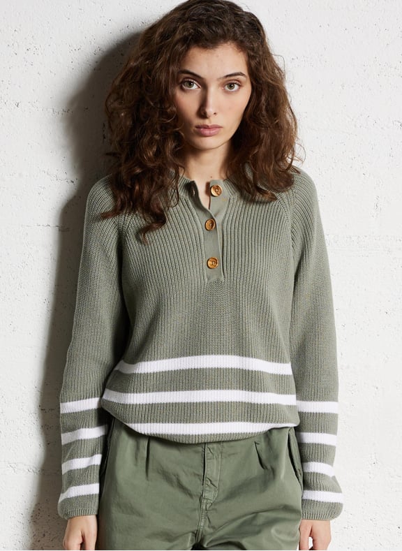 Pull col rond boutonné à rayures Multicolore by ARMOR-LUX ARMOR-LUX Pull col rond boutonné à rayures Multicolore