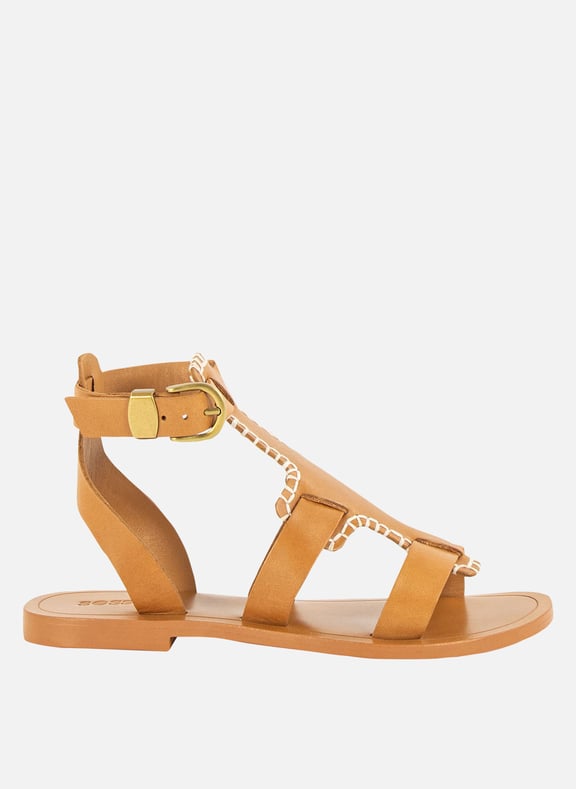 Sandales plates en cuir saqqaro Marron by SESSUN SESSUN Sandales plates en cuir saqqaro Marron