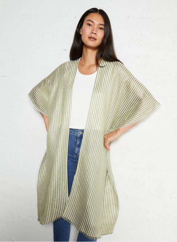 Poncho rayé en coton Vert by IKKS IKKS Poncho rayé en coton Vert