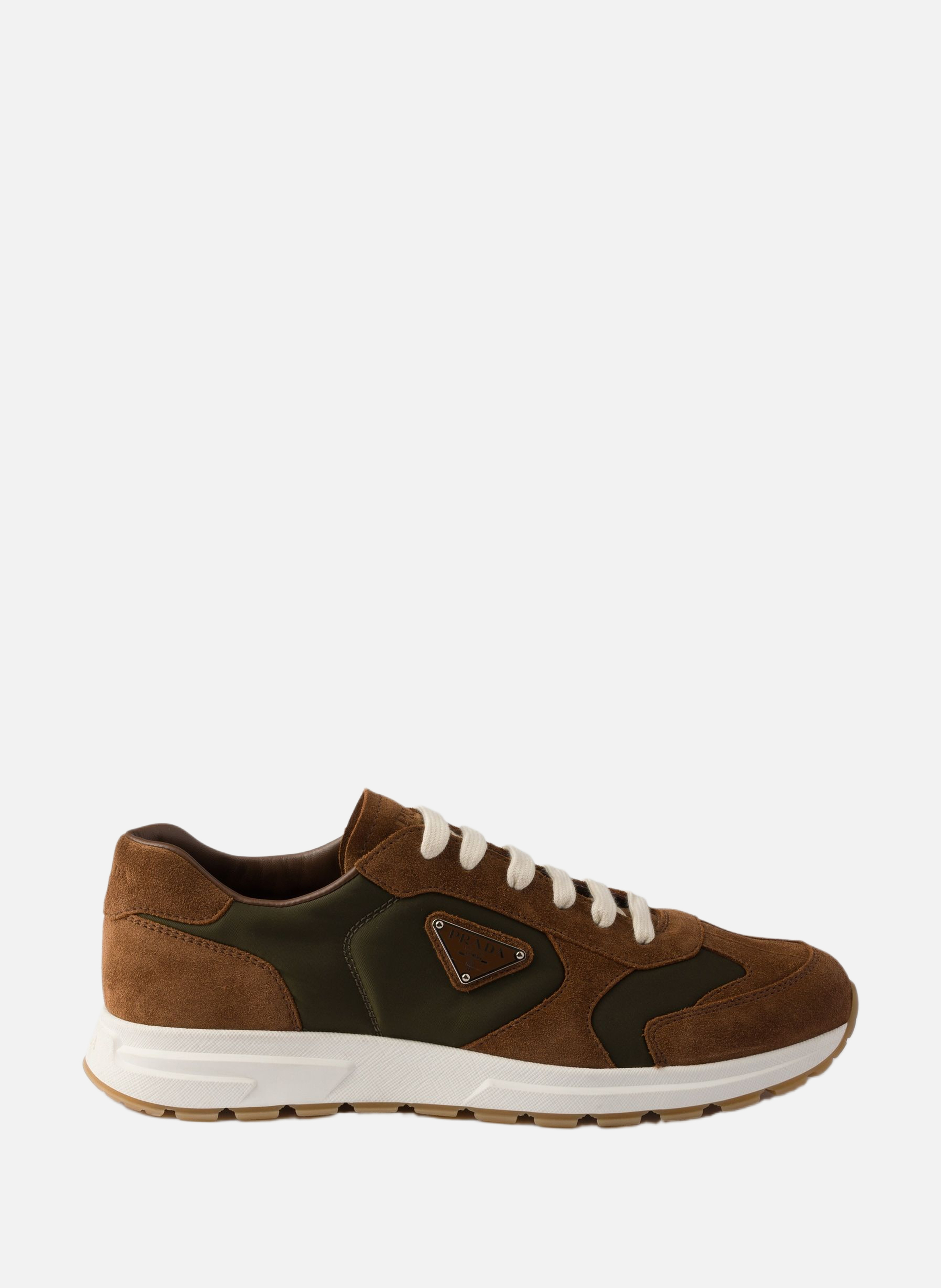 PRADA Sneakers prax en daim et re-nylon Marron