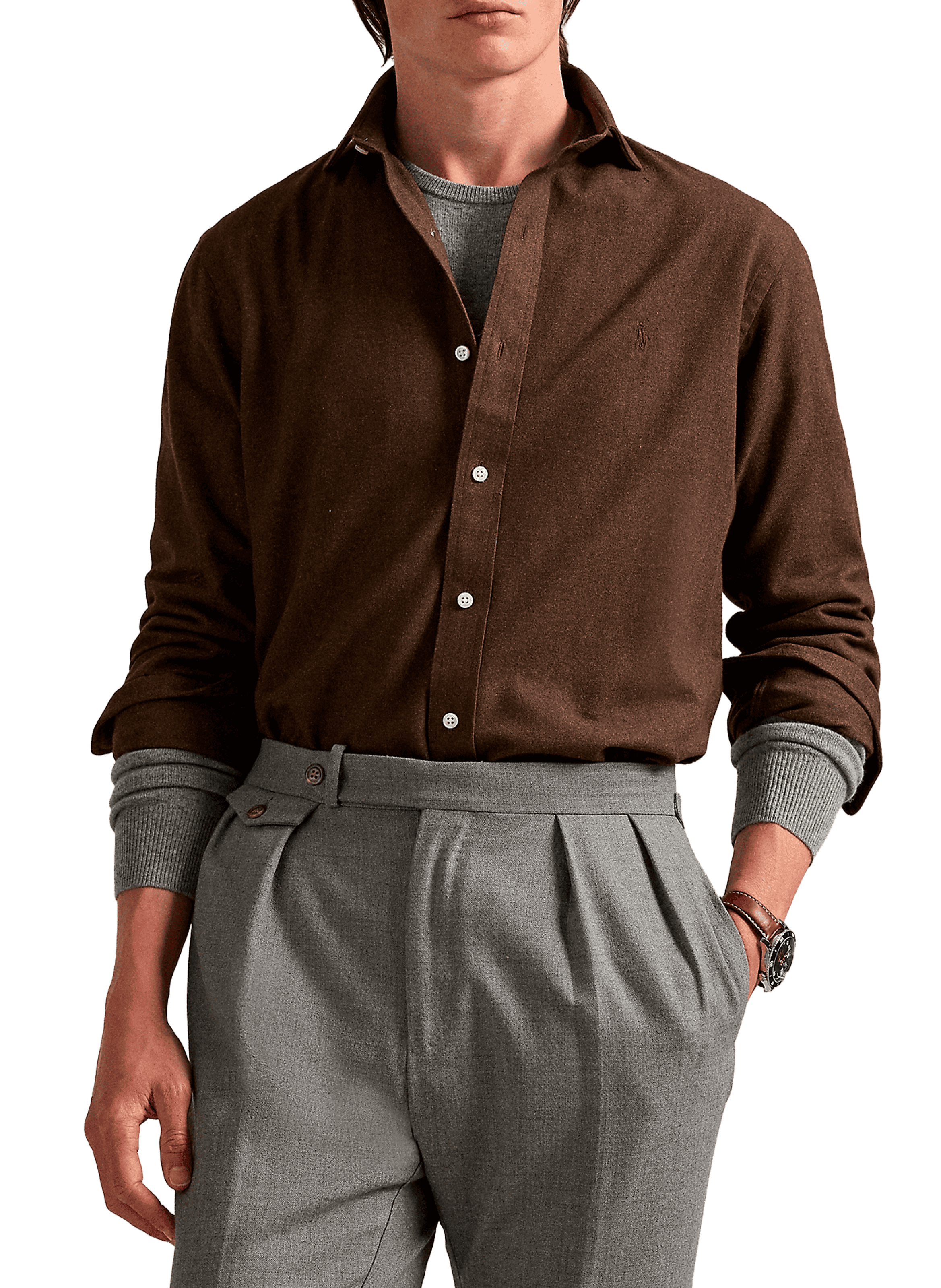 POLO RALPH LAUREN Shirt with classic collar in blended cotton Beige