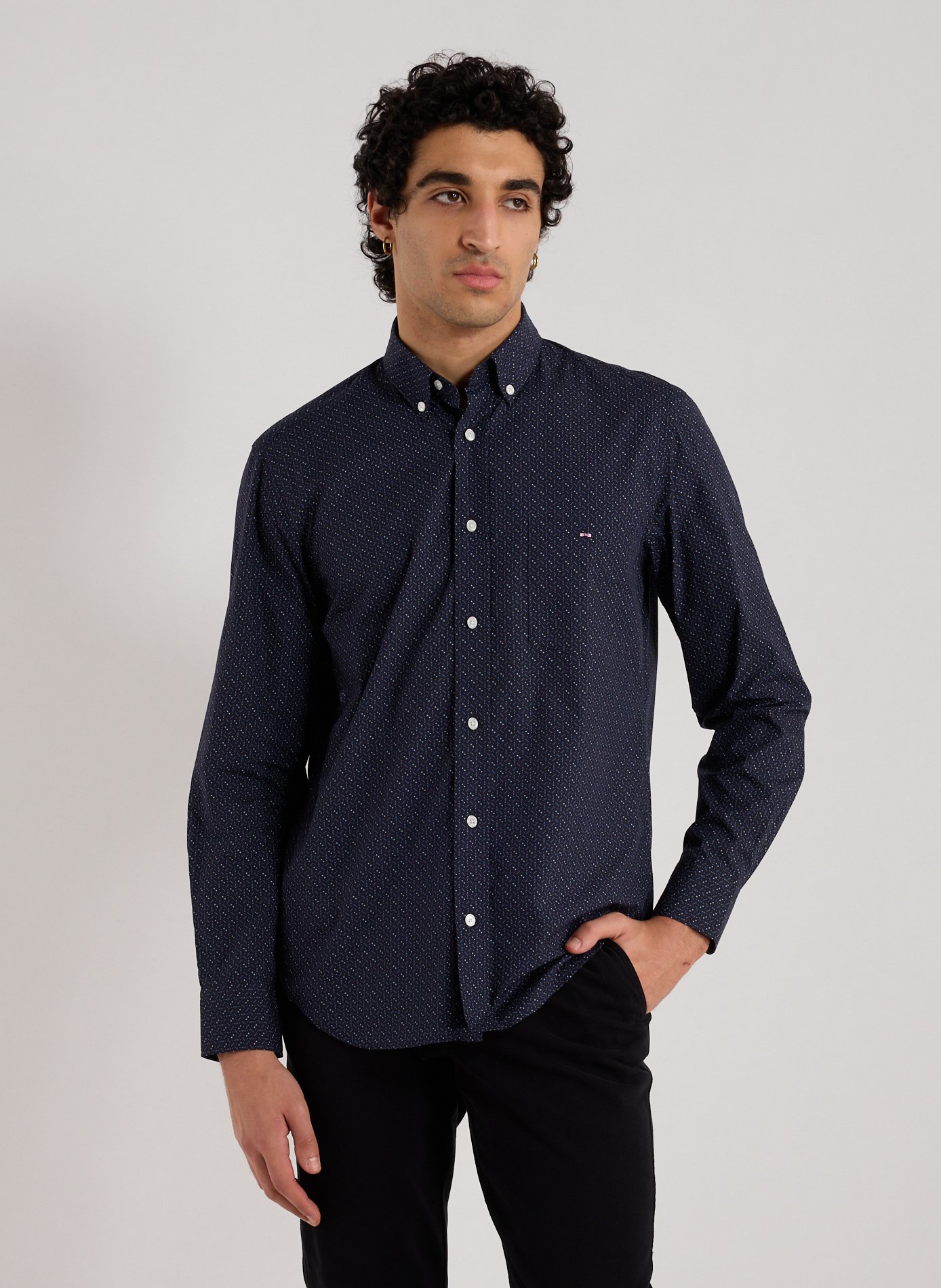 EDEN PARK Classic collar shirt with cotton print Blue