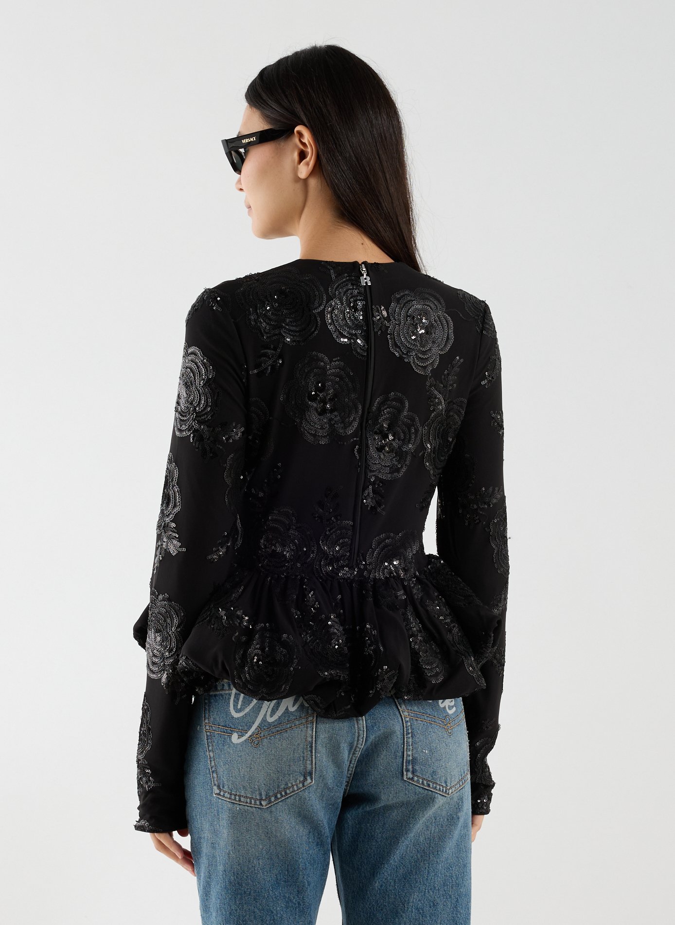 Top manches longues brodée à sequins ROTATE Noir