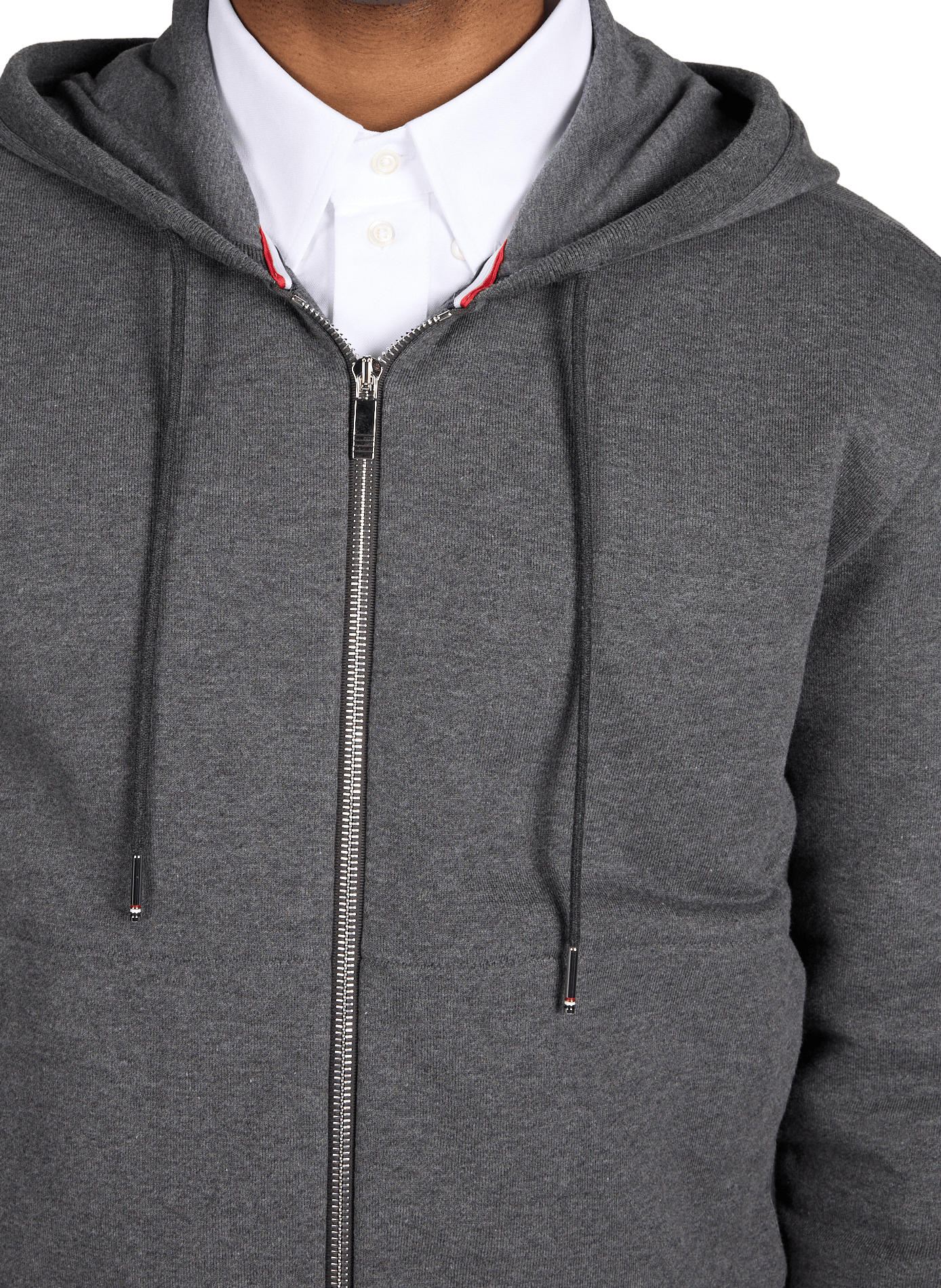 Sweat zippé à capuche en coton THOM BROWNE Gris