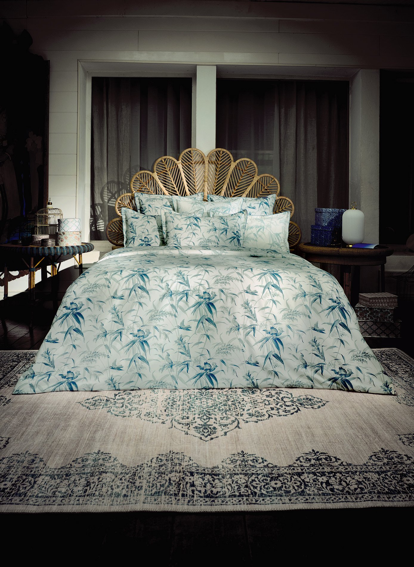 Taie d'oreiller estampe ANNE DE SOLENE Bleu