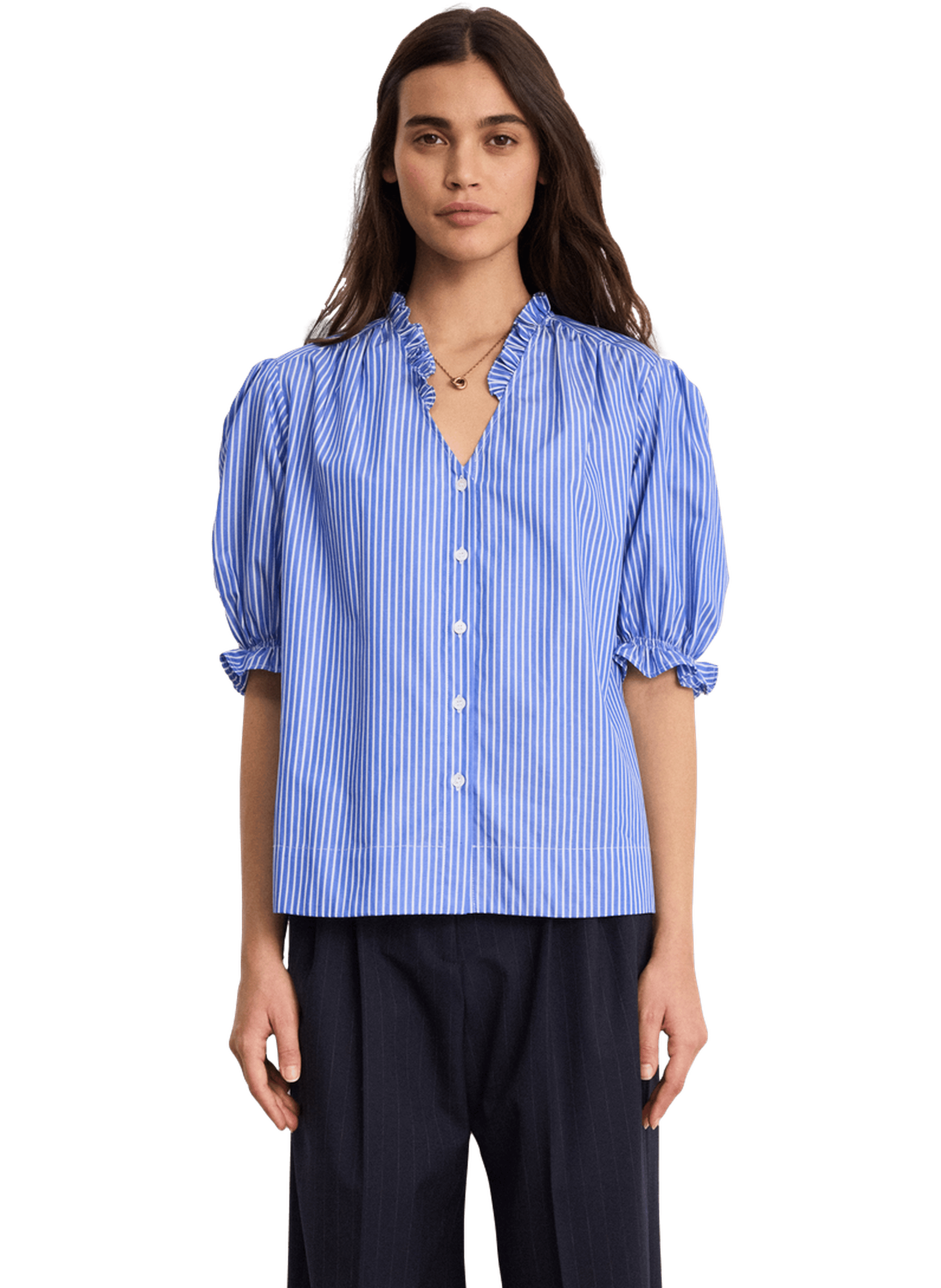 Chemise rayée à volants - colleen PABLO Bleu