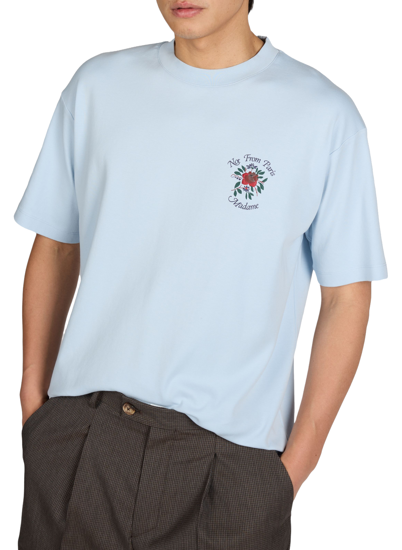 T-shirt sérigraphié à col rond en coton DROLE DE MONSIEUR Bleu