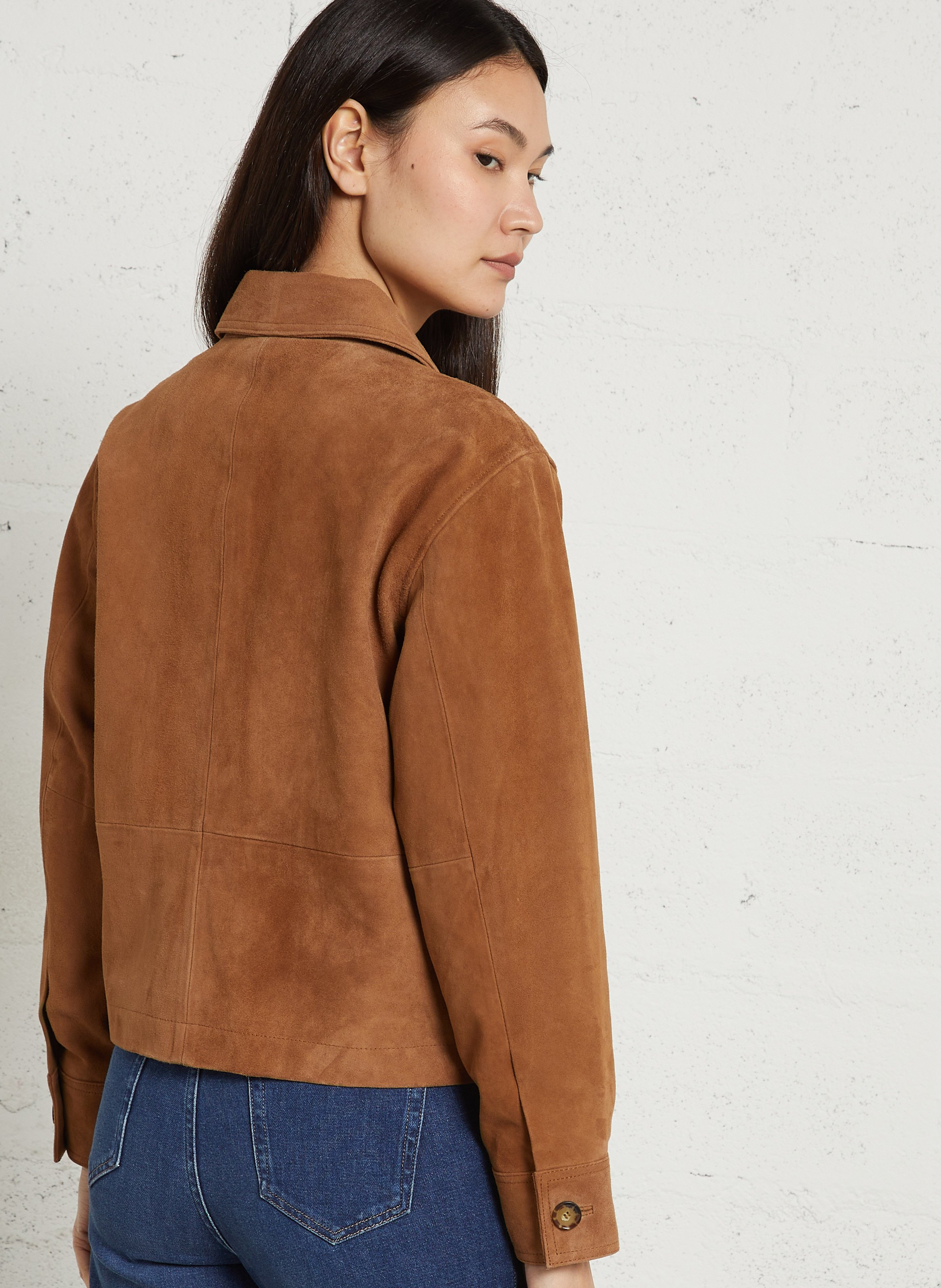 Veste droite col classique en cuir velours coco MAISON 123 Beige