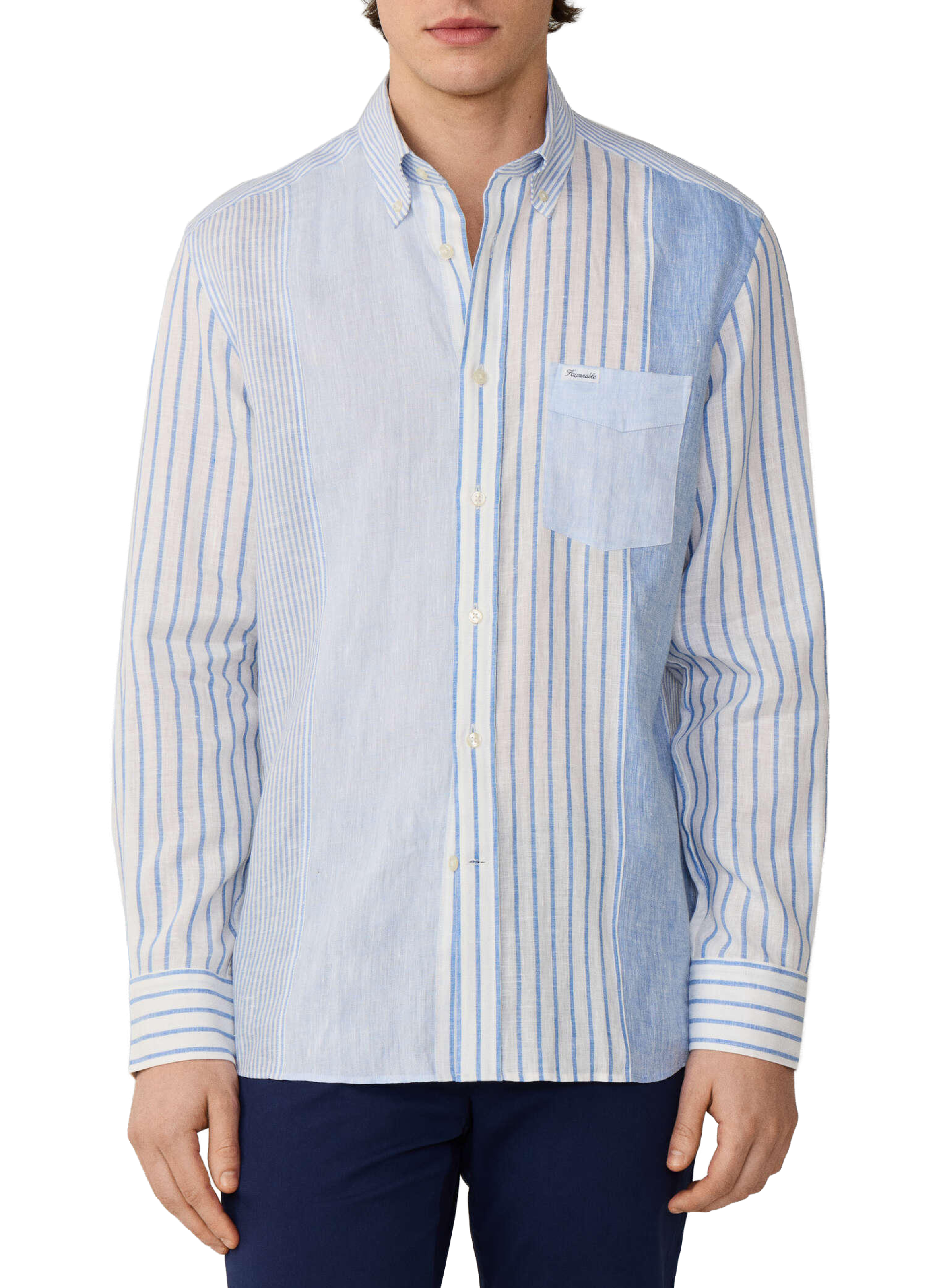 Shirt with American collar in striped linen FACONNABLE Blue