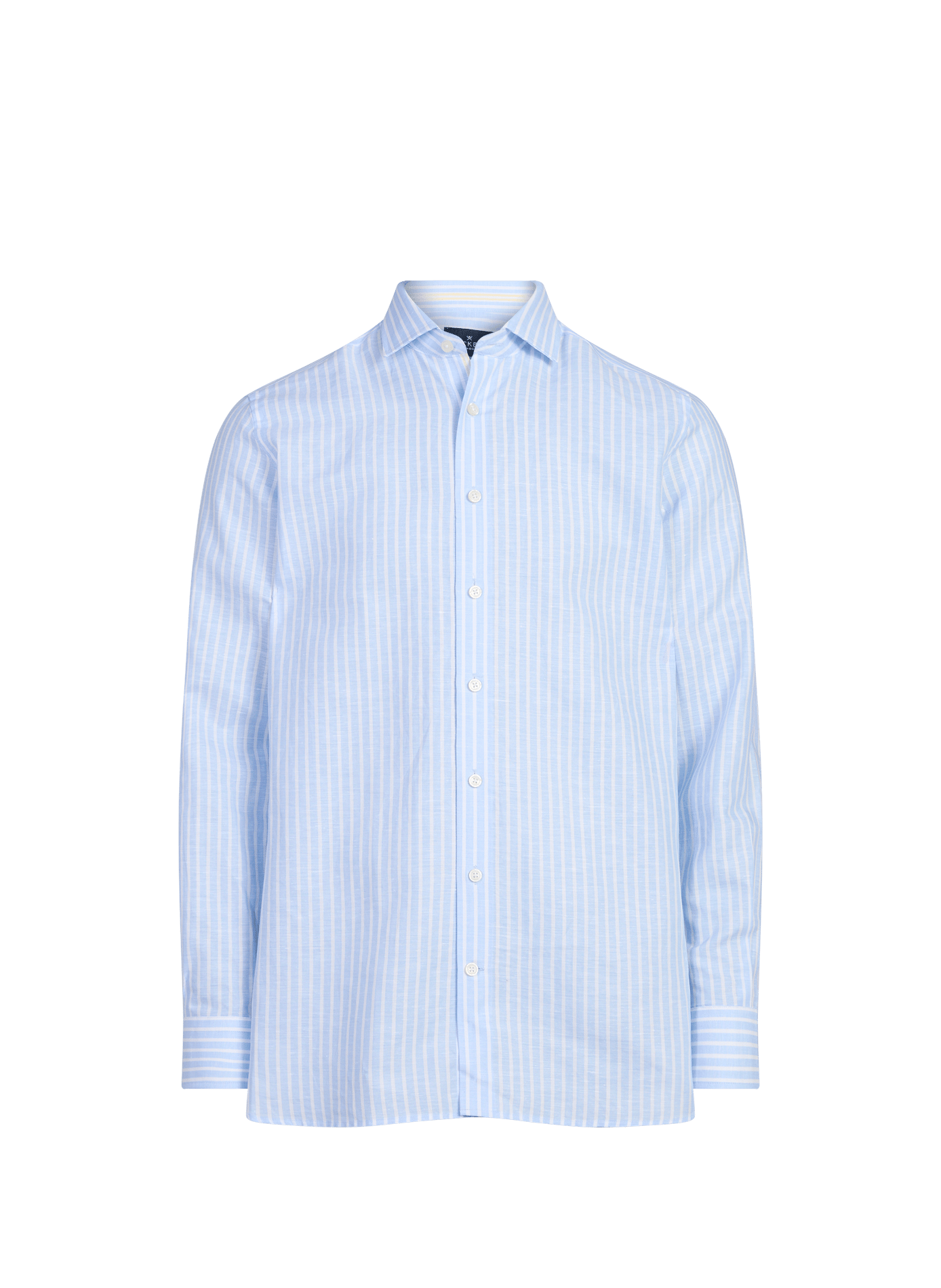 Fitted Striped Linen and Cotton Shirt HACKETT Blue