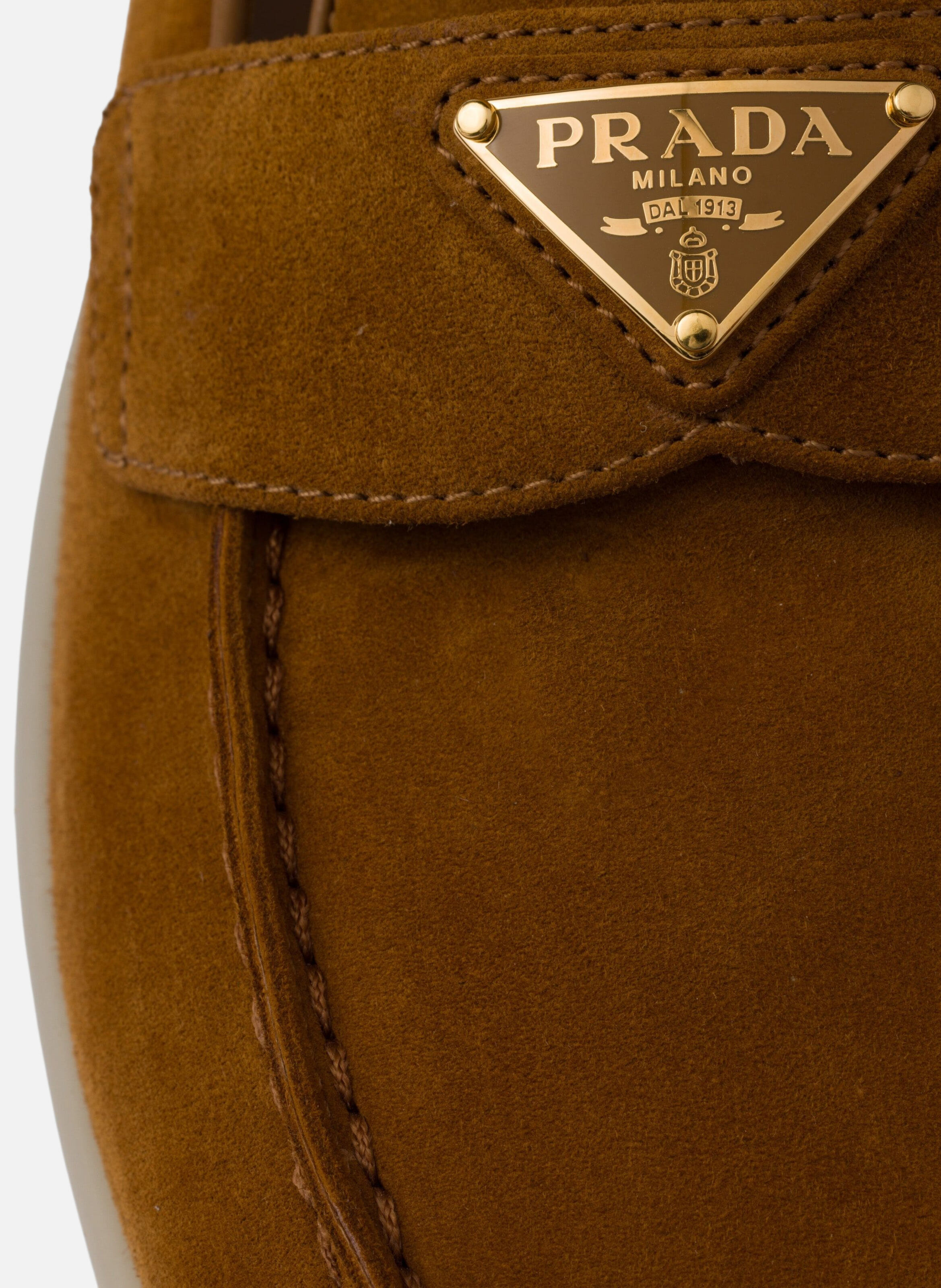 Mocassins en veau velours et shearling PRADA Beige