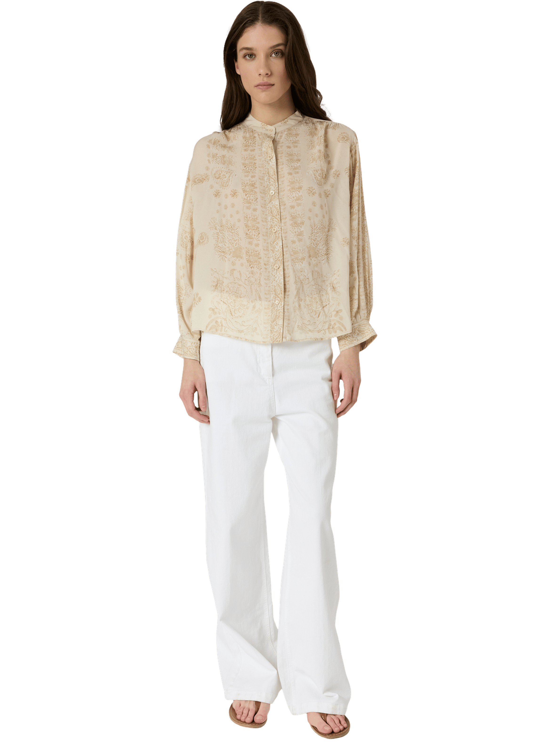 Chemise à broderies et col rond - caelia Beige