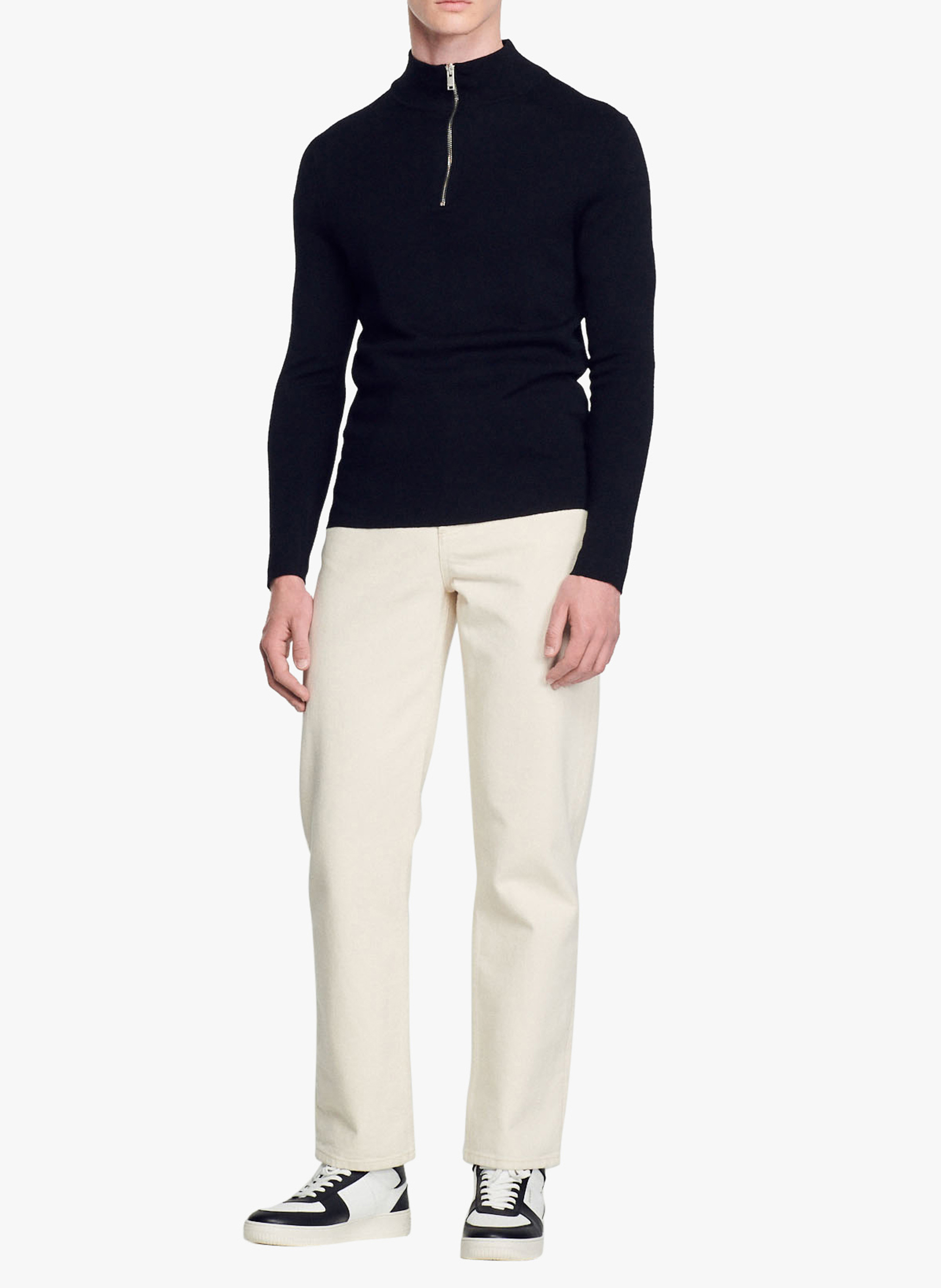 Pull col montant zippé en laine Noir