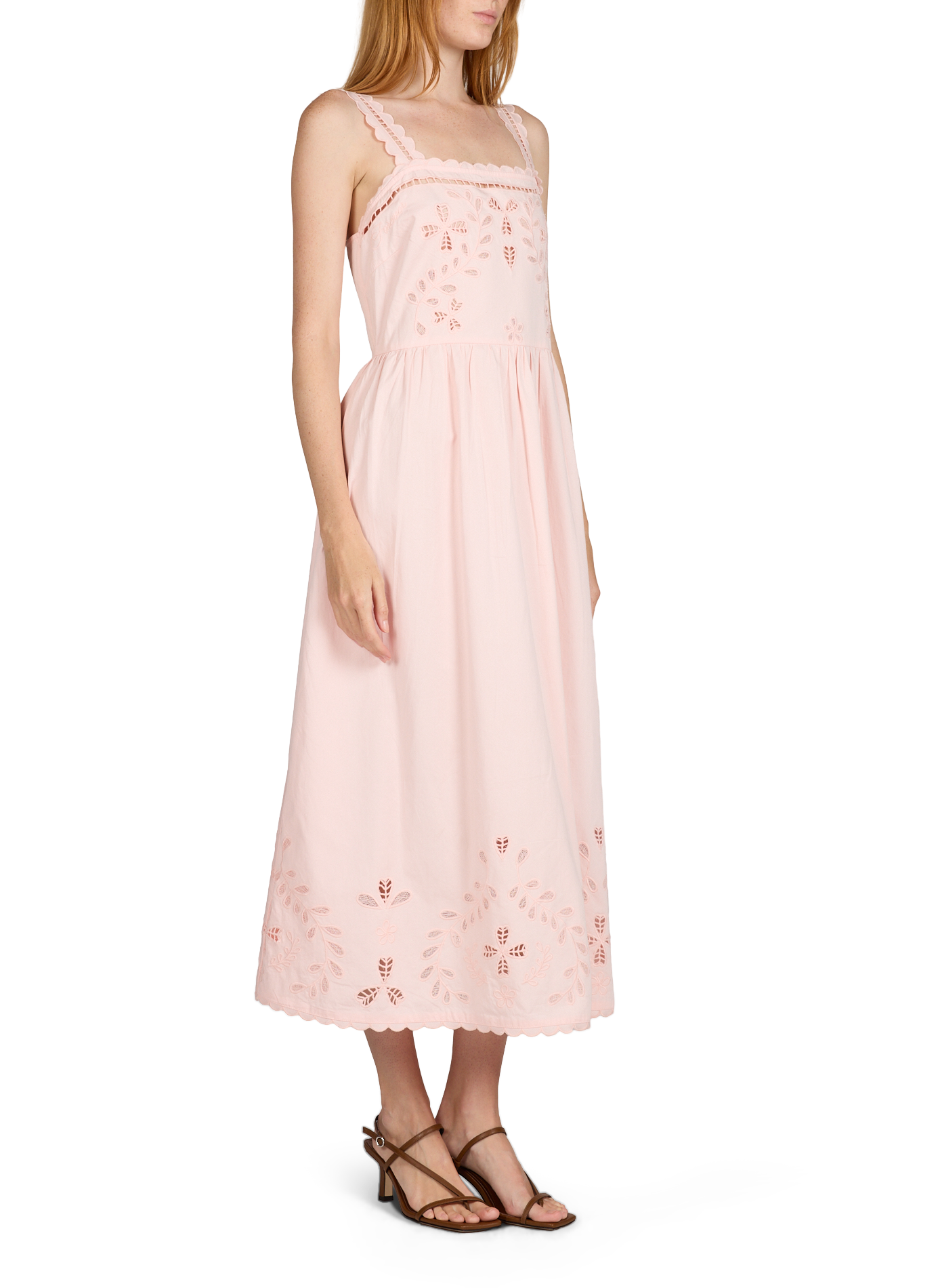 Lange besticktes Baumwollkleid BERENICE Rosa