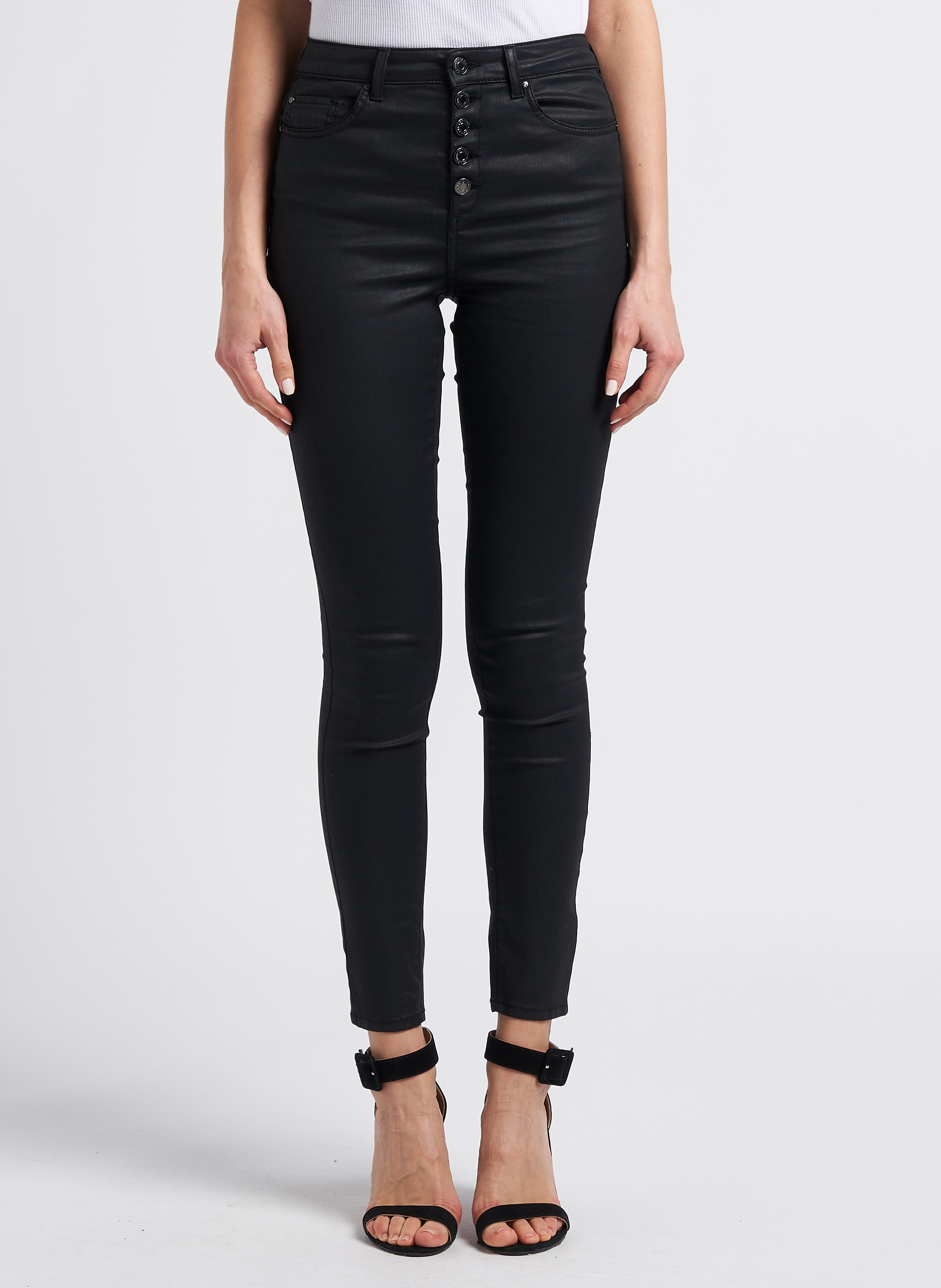 Jean enduit skinny taille haute en coton mélangé nina IKKS Noir
