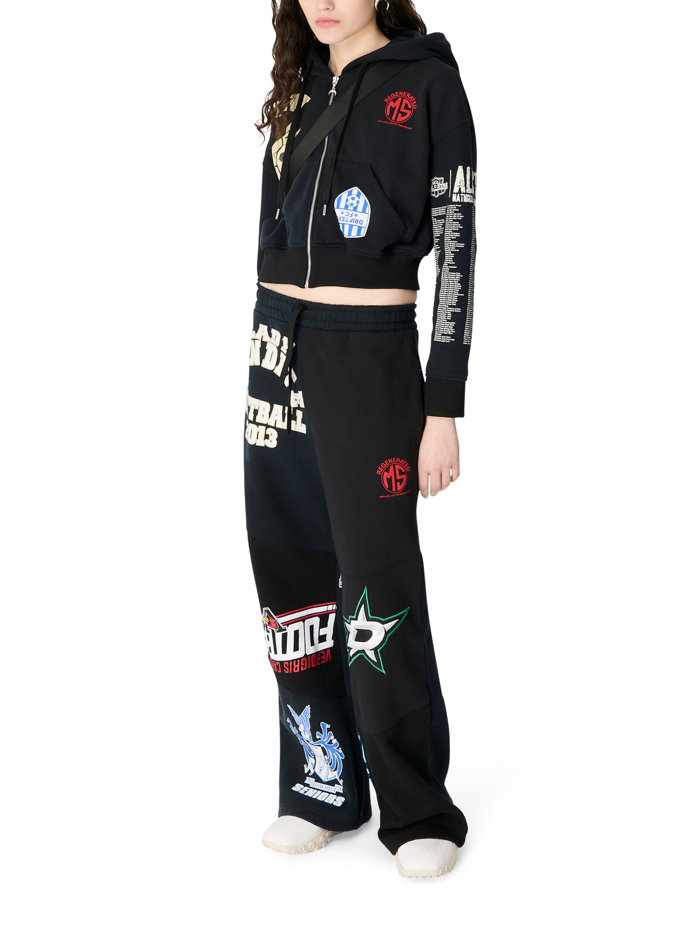 Regenerated graphic jersey cropped zipped hoodie MARINE SERRE Black