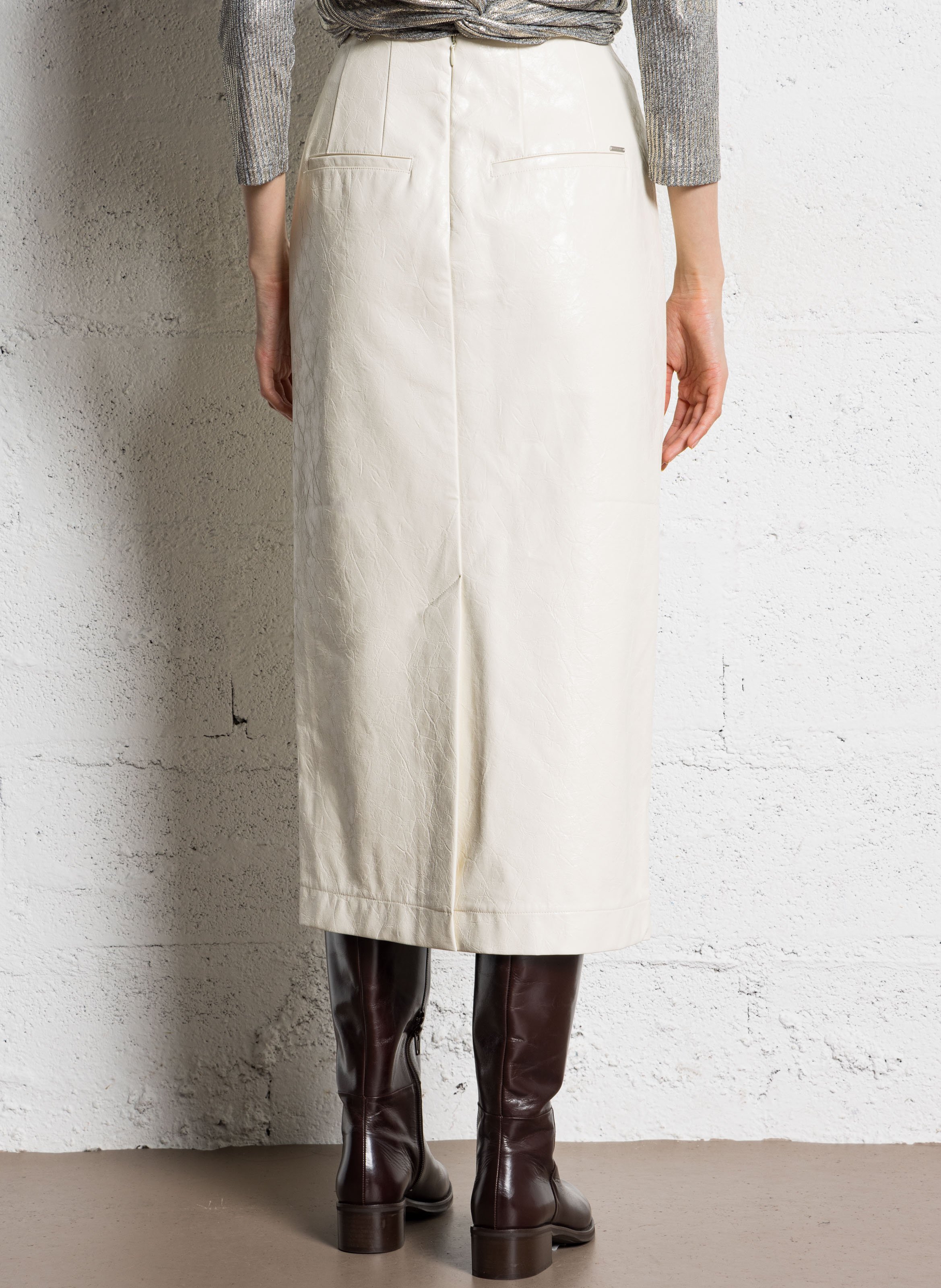 Jupe midi crayon effet cuir IKKS Blanc