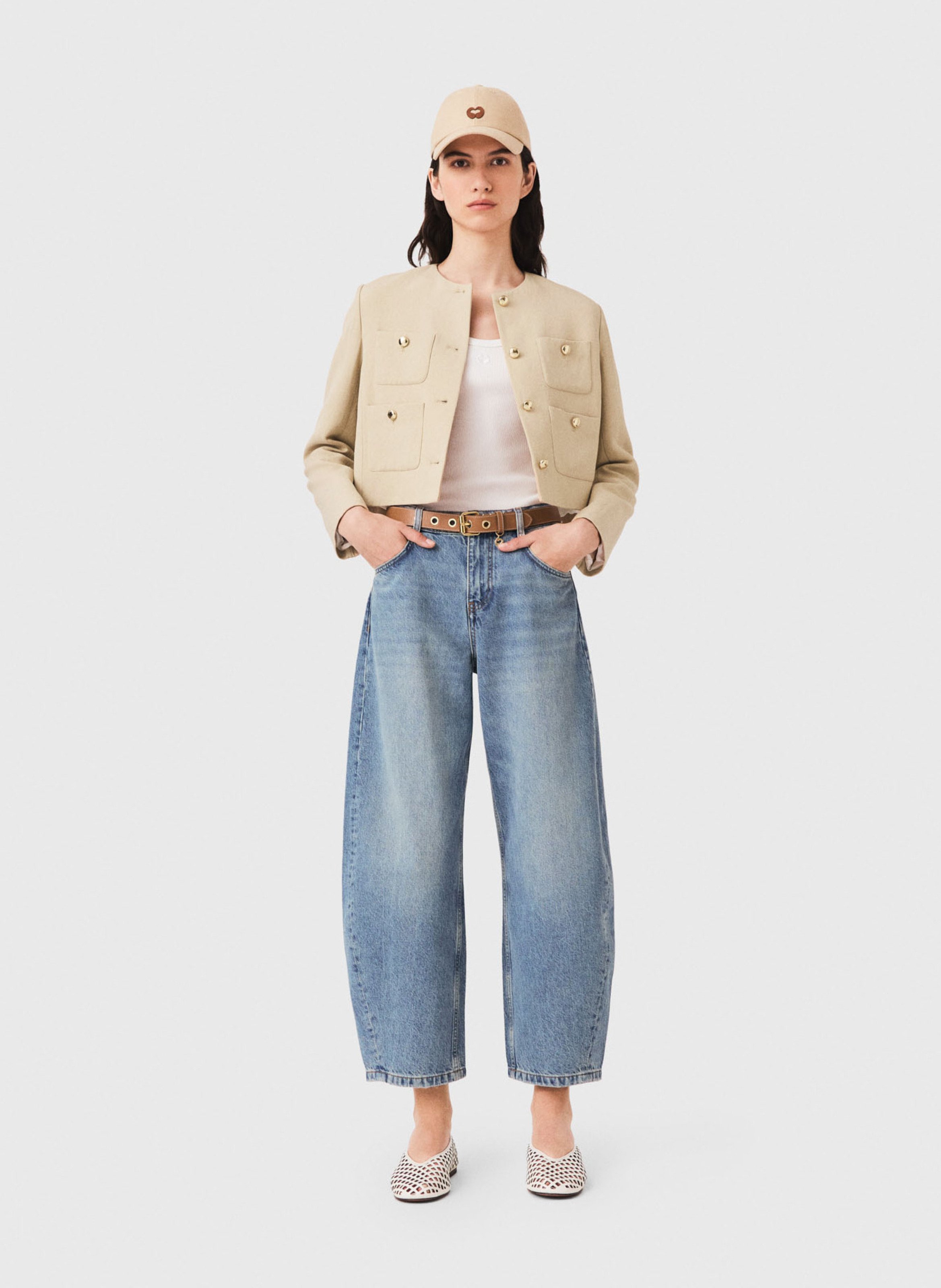 Veste courte col rond MAJE Beige