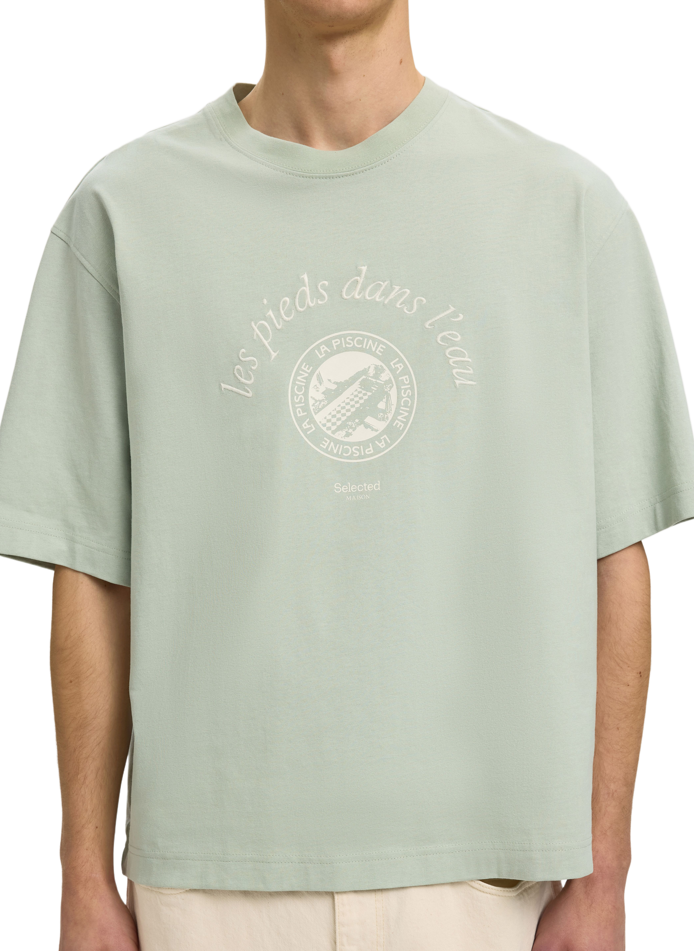 Printed cotton T-shirt SELECTED Green