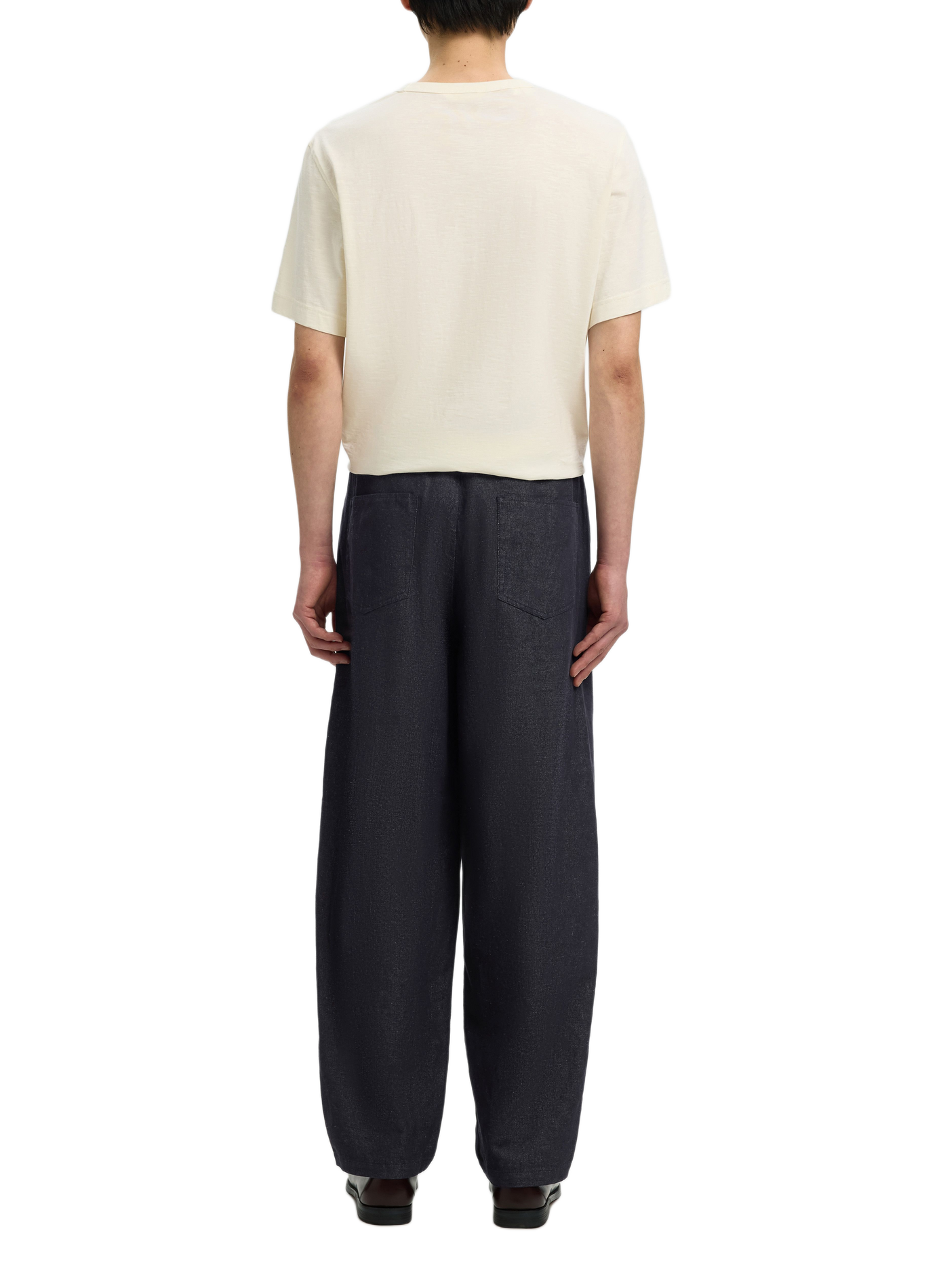 Pantalon droit en coton et lin SELECTED Bleu