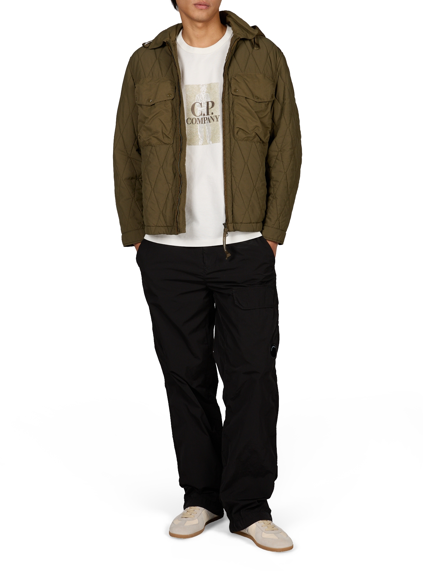 Blouson matelassé à capuche avec lunettes intégrées CP COMPANY Kaki