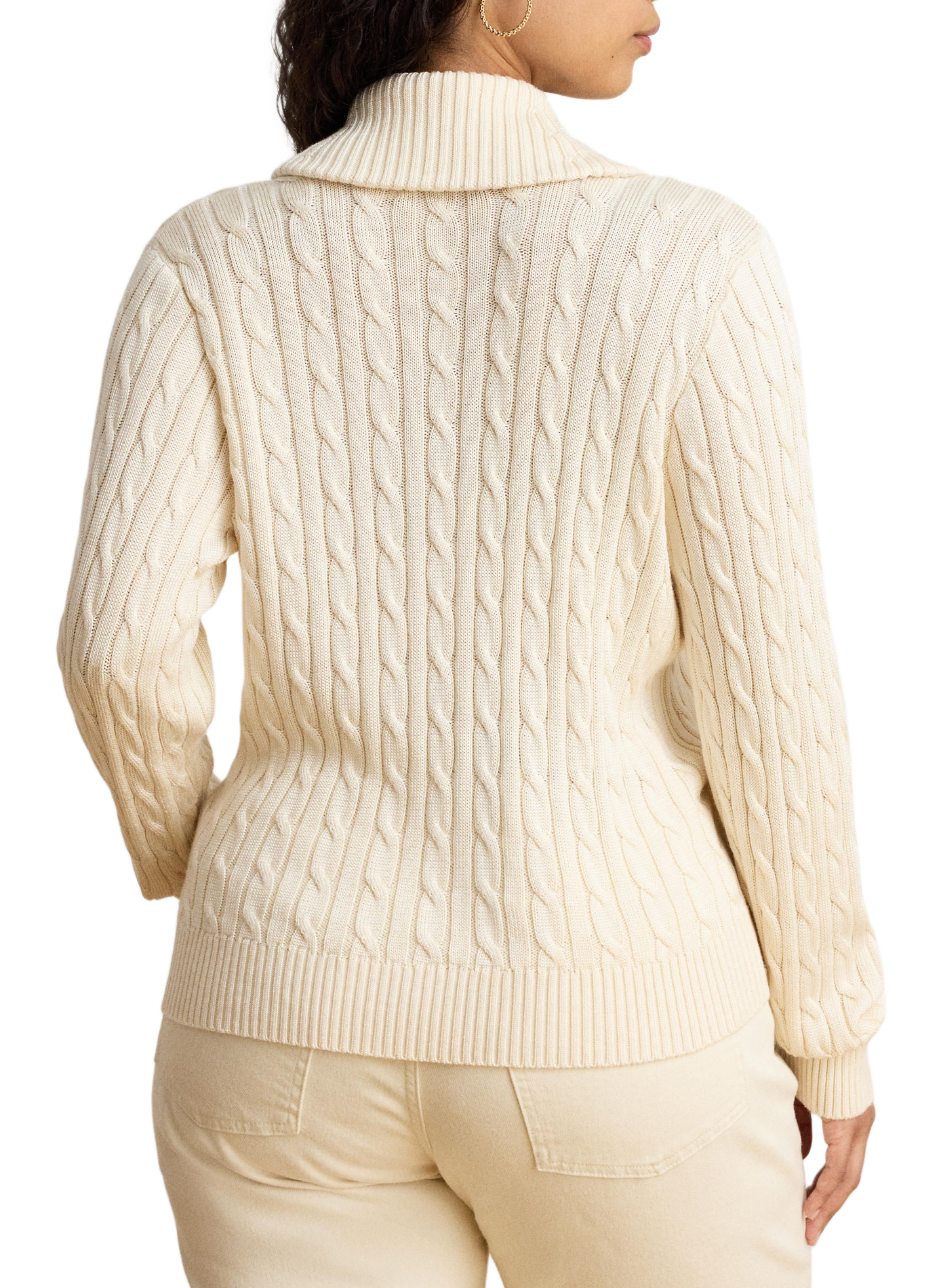 Crossed Peter Pan collar sweater in braided knit LAUREN Beige