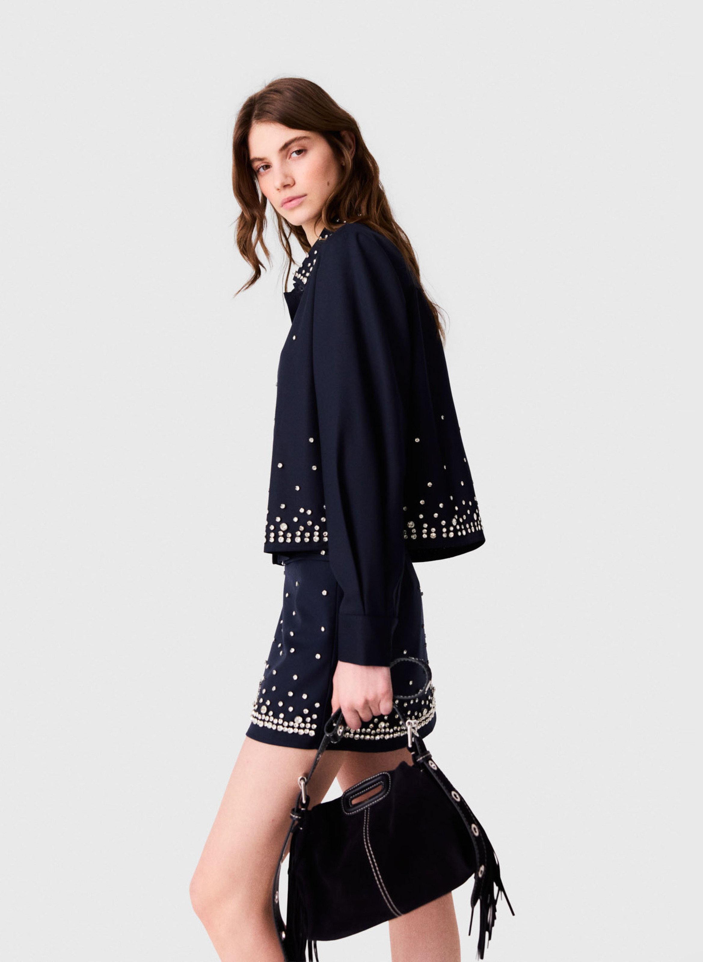 Chemise courte ample en laine mélangée MAJE Bleu