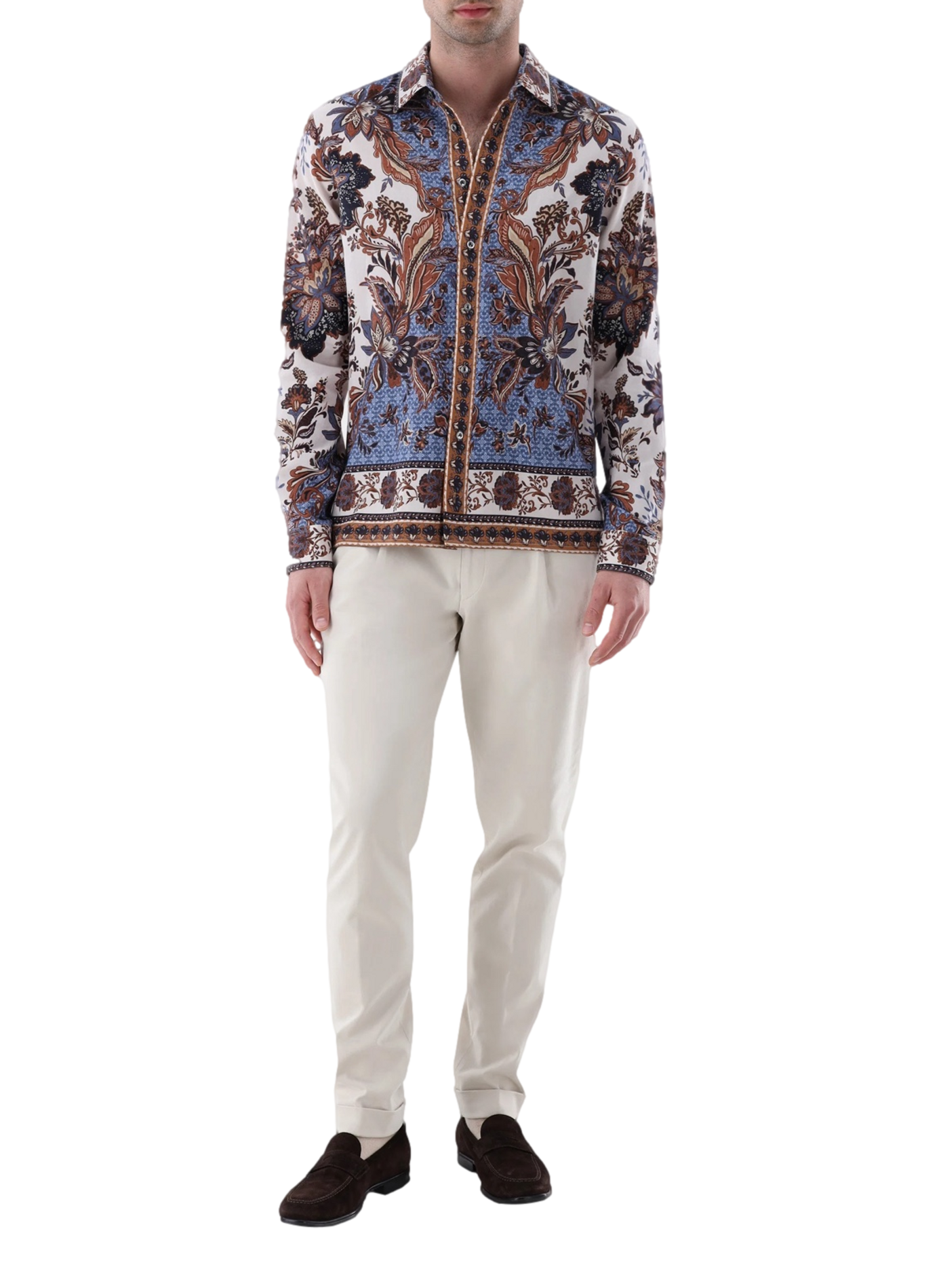 Rechtvallend overhemd met print in wolmix VAN LAACK Blauw