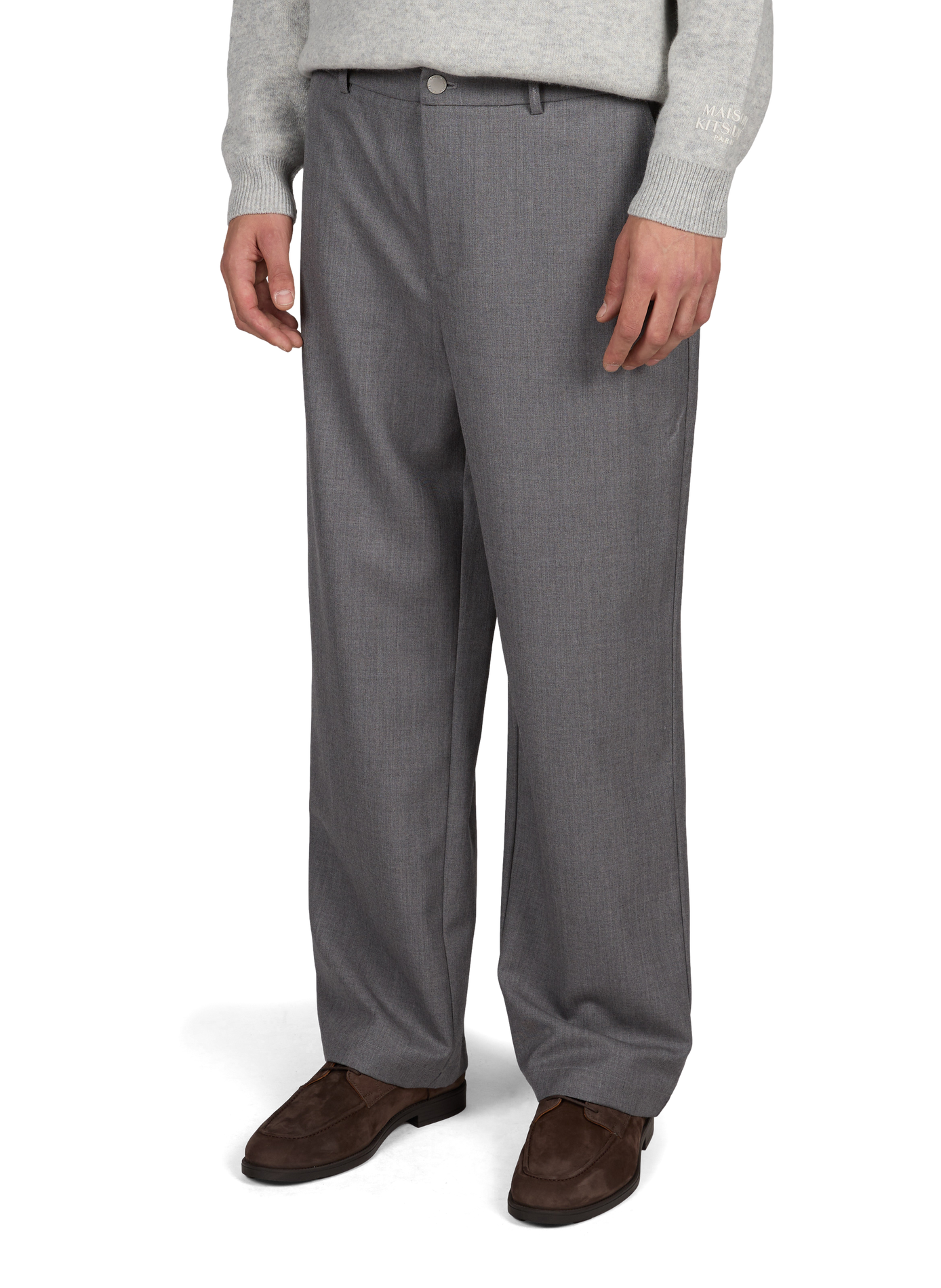 Einfarbige Wide-Leg-Hose aus Wolle CARRER Grau