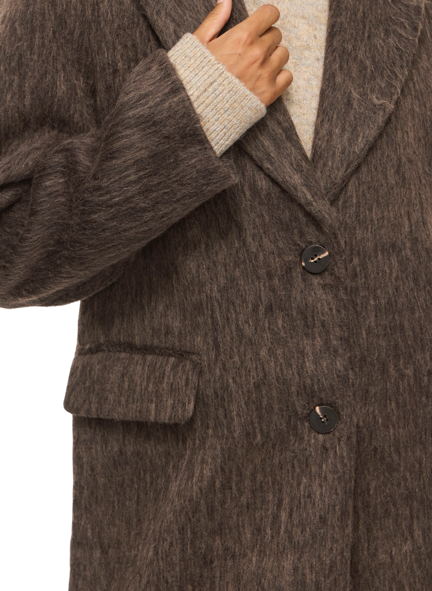 Long buttoned coat with a notched lapel VILA Beige
