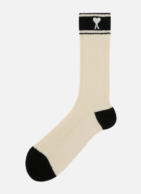 Chaussettes ami de coeur rayées unisexe Blanc by AMI PARIS AMI PARIS Chaussettes ami de coeur rayées unisexe Blanc