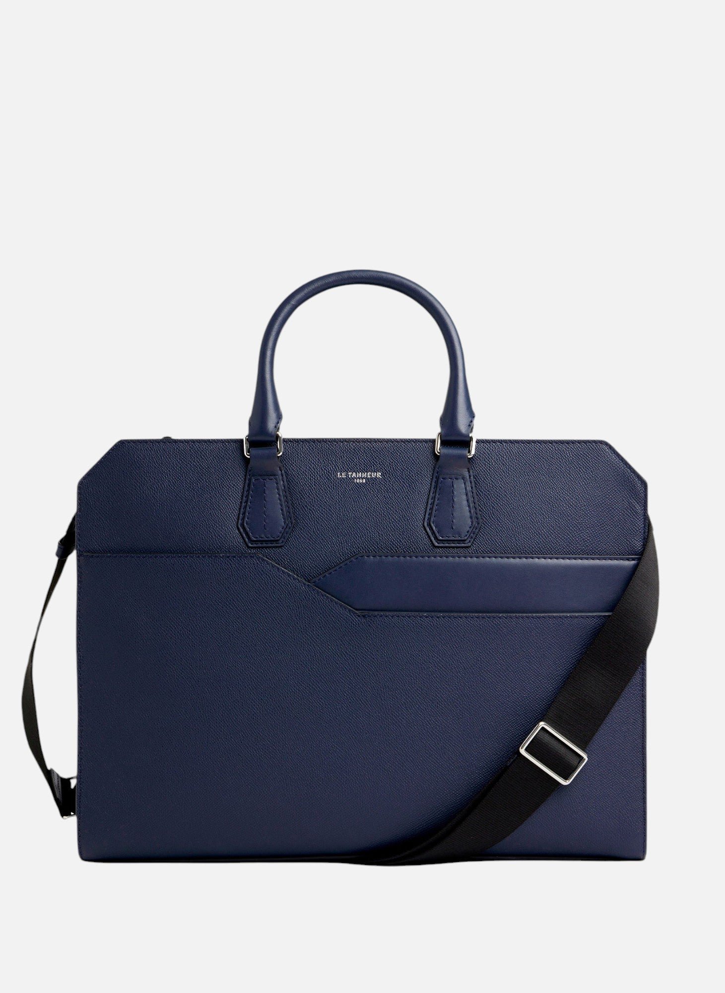 Porte documents 15" gaston en cuir grain croisé BleuLE TANNEUR