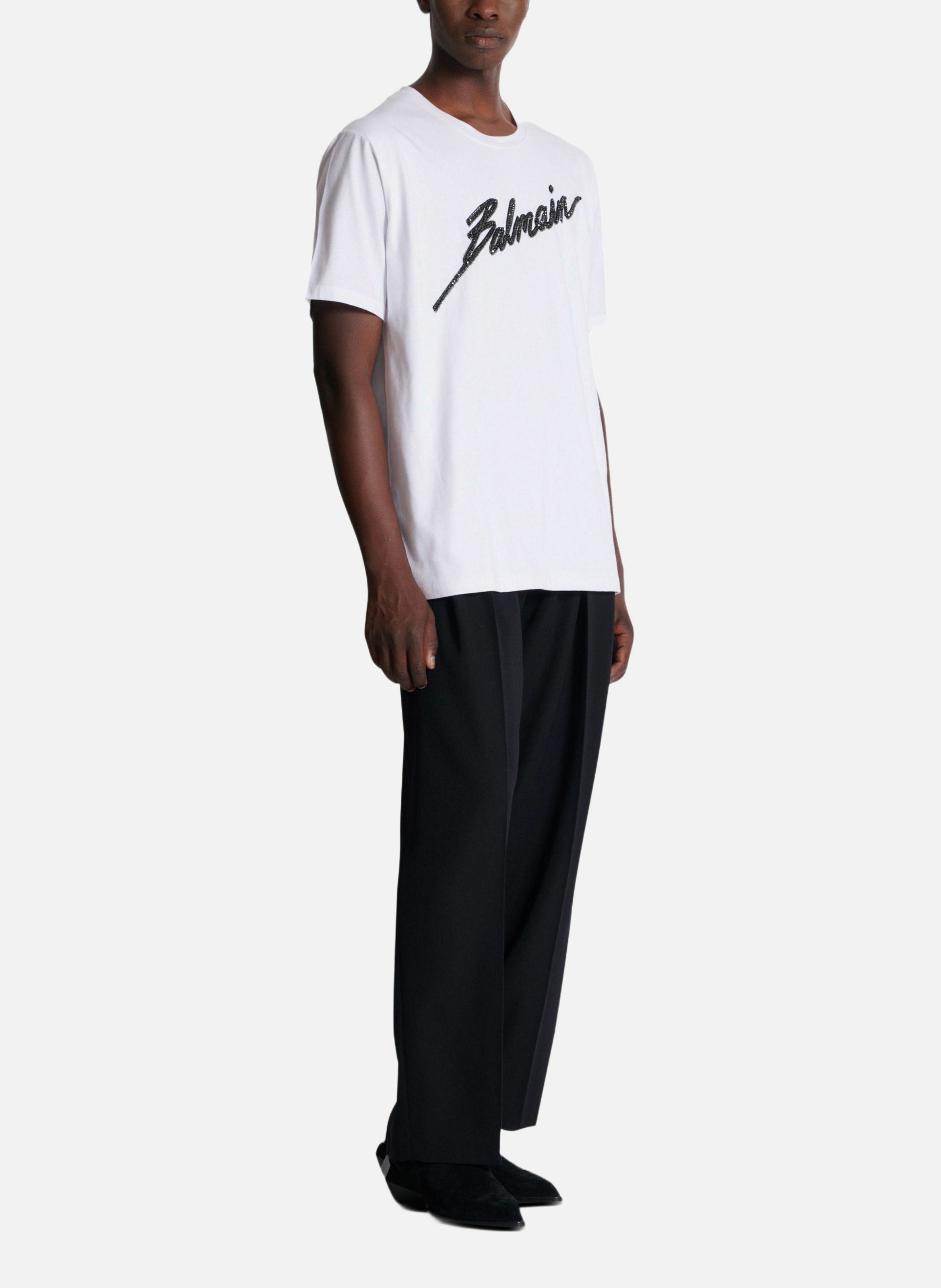 T-shirt brodé balmain lettre BALMAIN Blanc