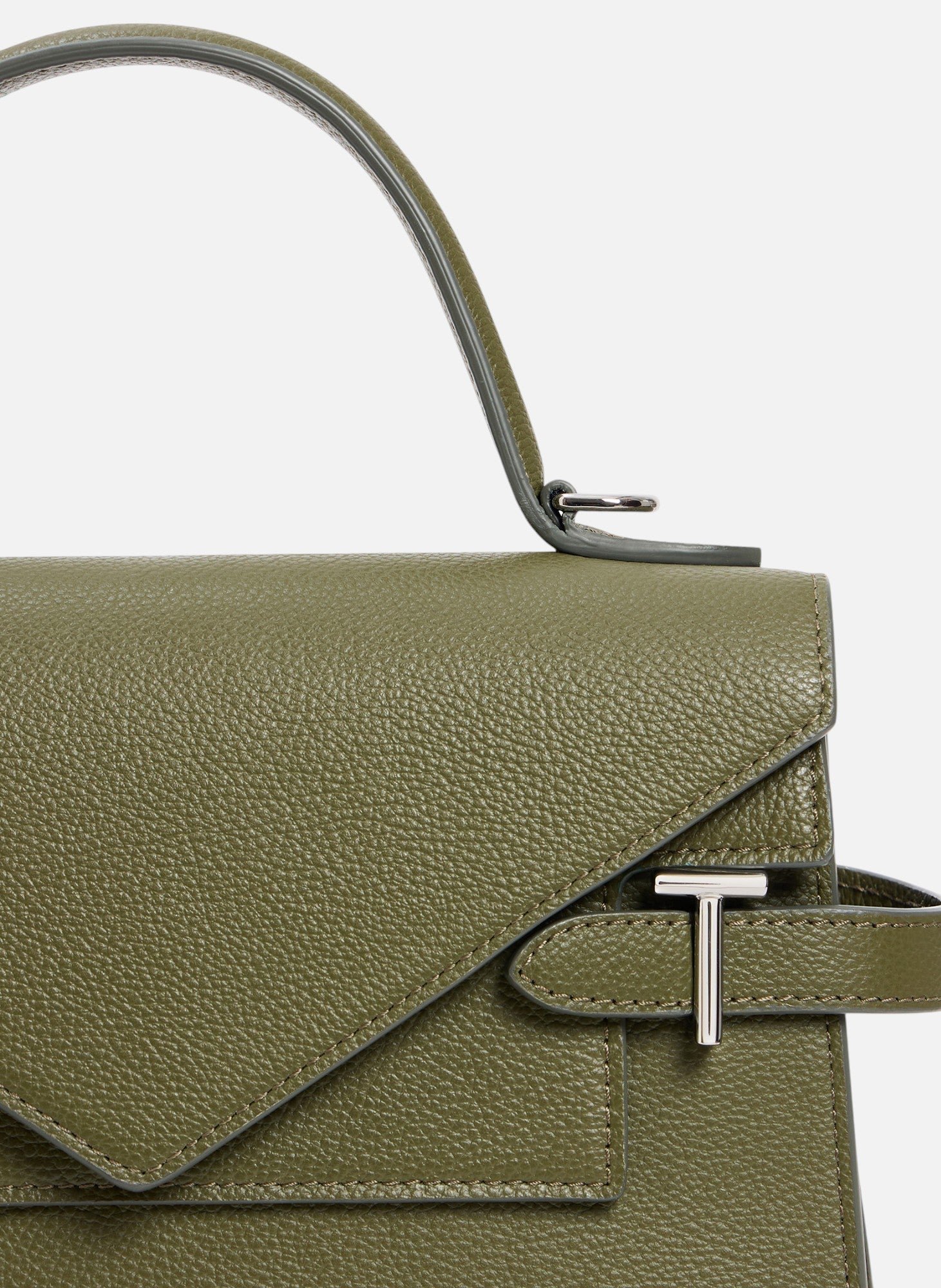 Sac à main double rabat moyen modèle emilie en cuir grainé LE TANNEUR Vert