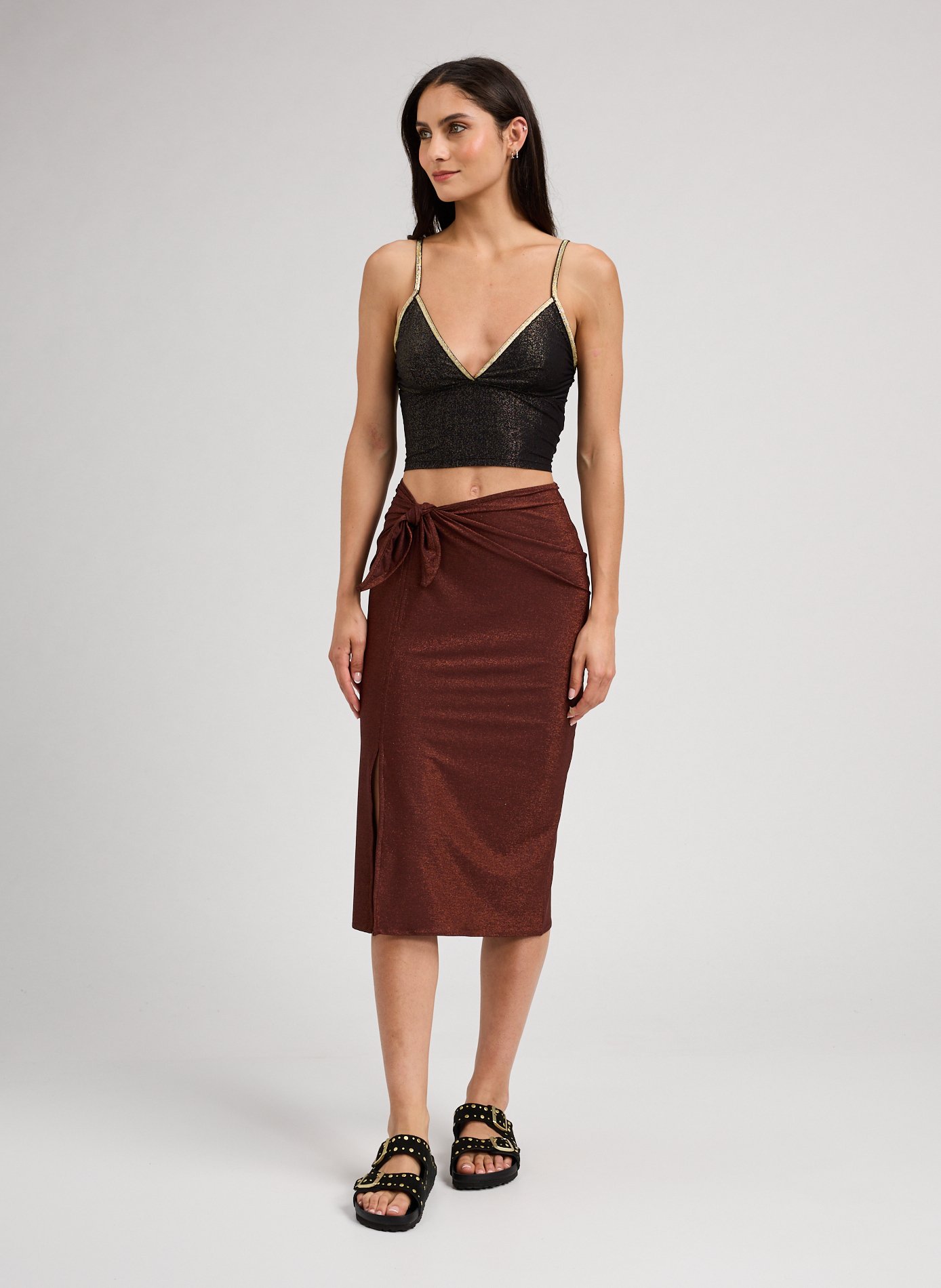 Long pareo with sequins LA NOUVELLE Brown