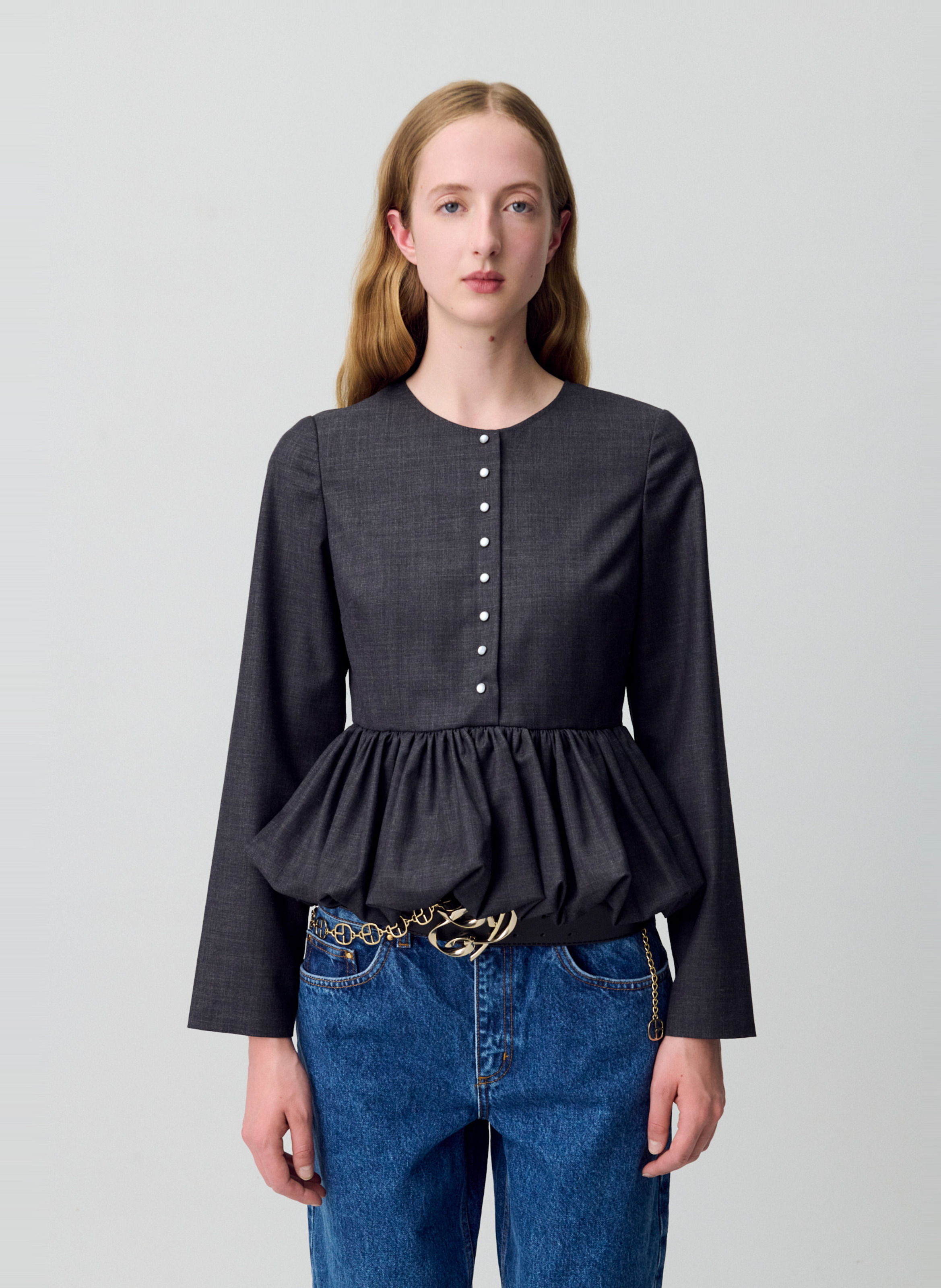 Top manches longues boutonné uni berenice CLAUDIE PIERLOT Gris