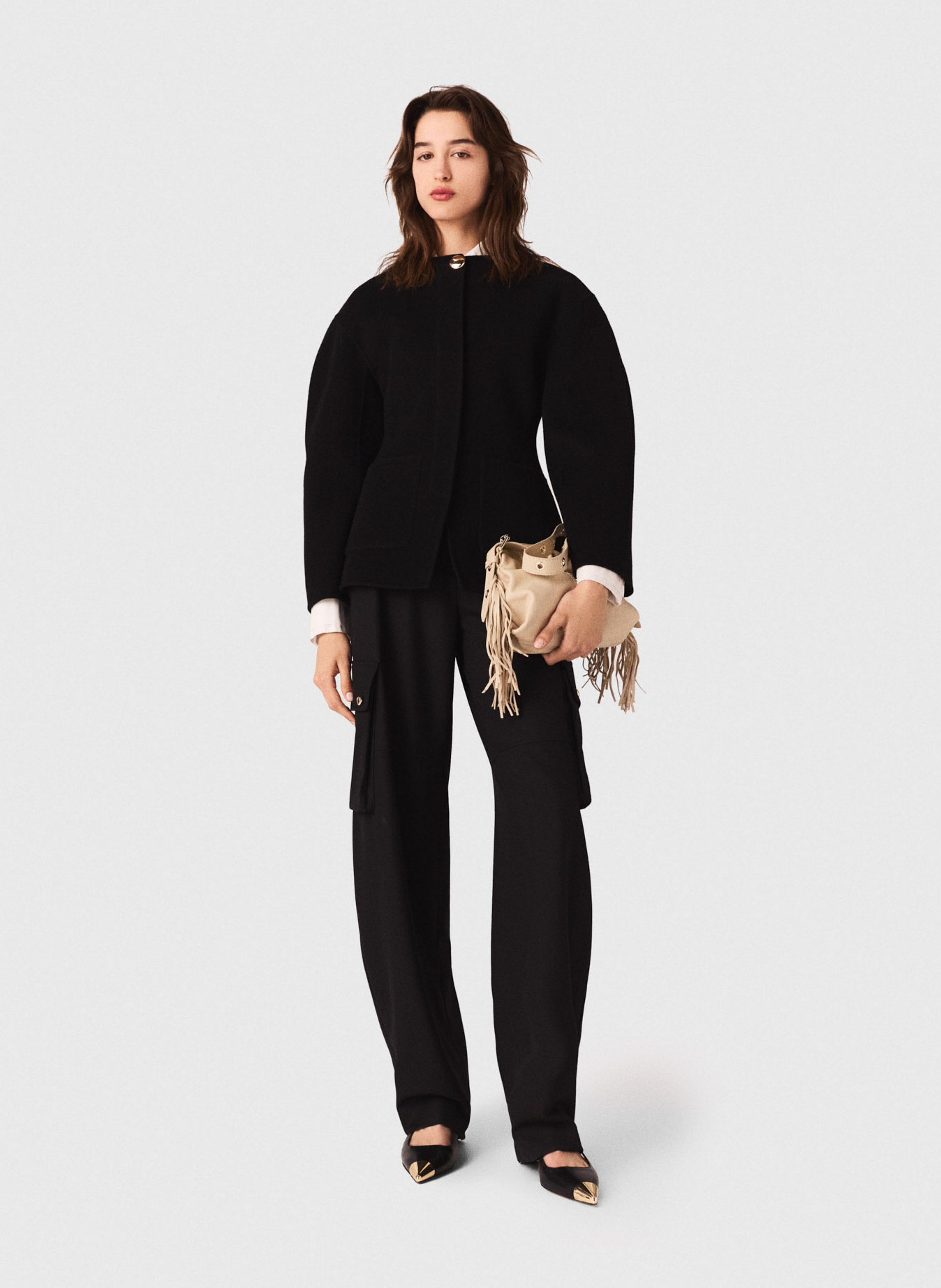 Veste col rond en laine mélangée MAJE Noir