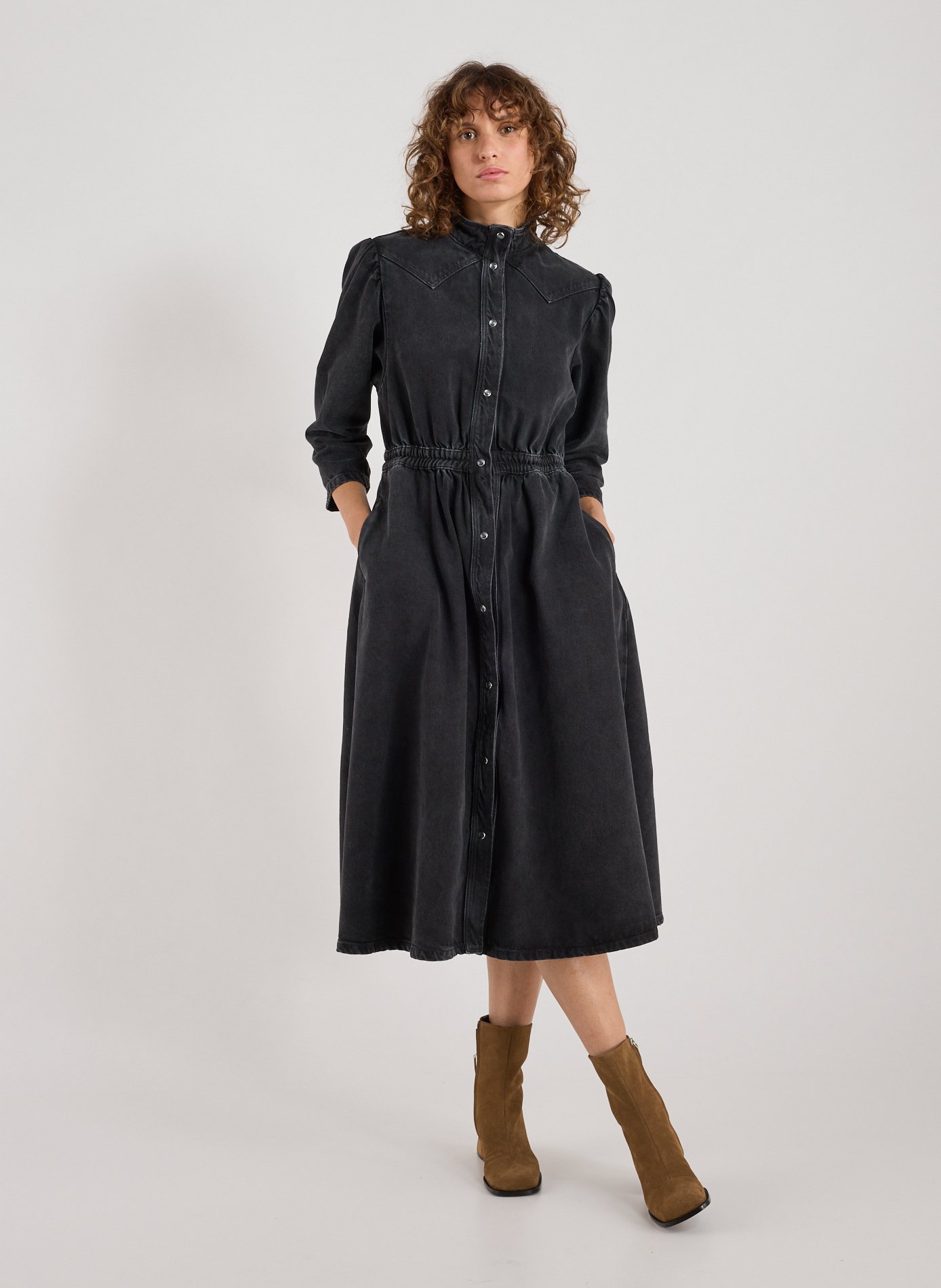 Robe midi Patika en denim de coton mélangé BELLEROSE Noir